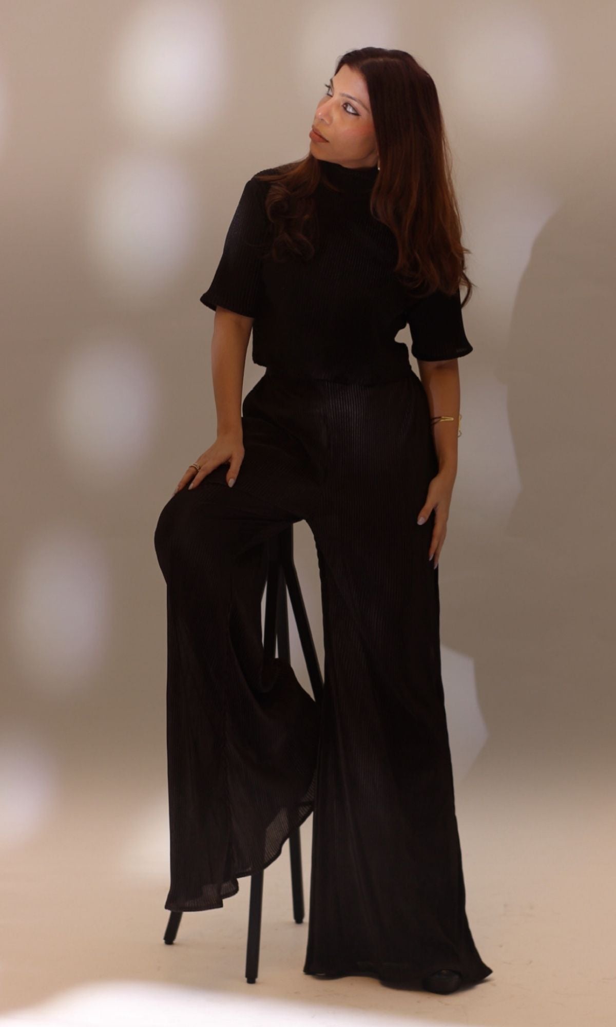 Black High Neck Top with Flared Pants