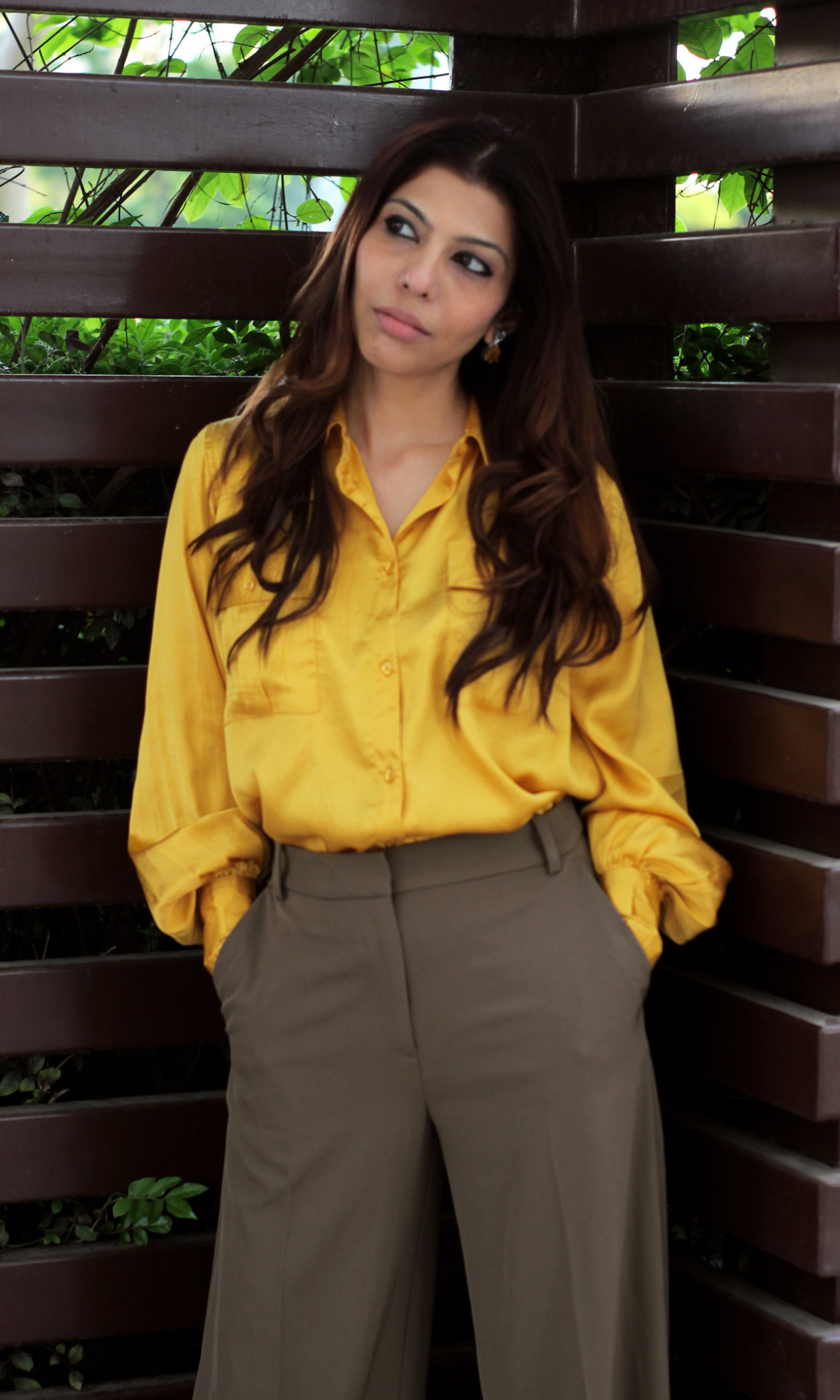 Deep Yellow Balloon Sleeved Satin Shirt