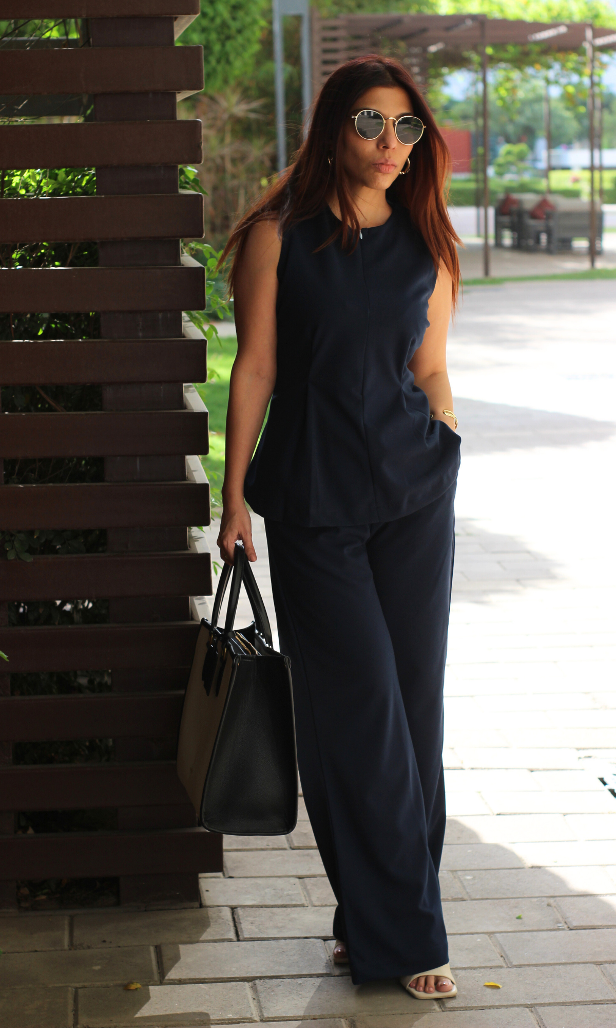 Midnight Sleek-Pleat Detail and Flared Pants Co-ord