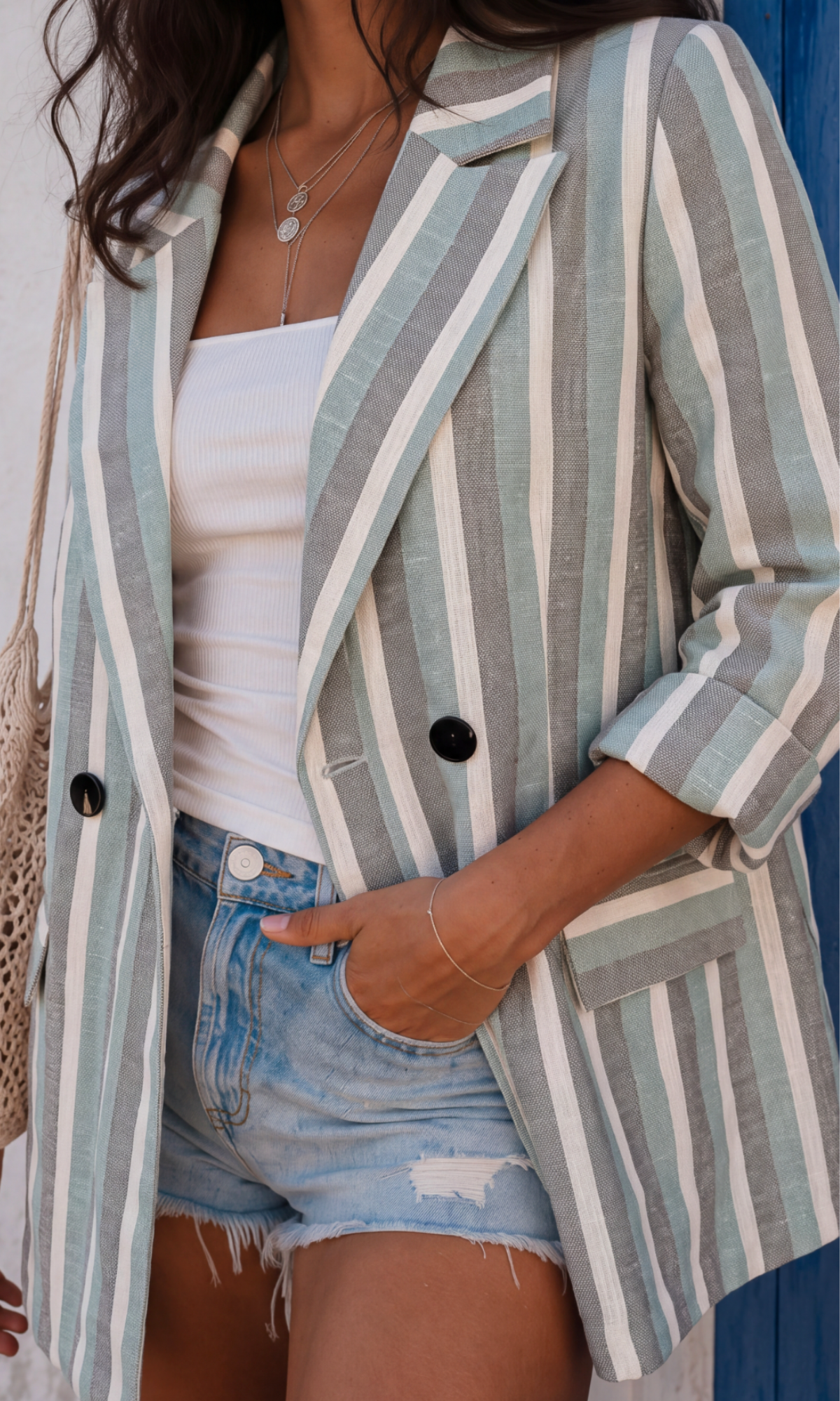 Moss Stripe Double-Breasted Blazer