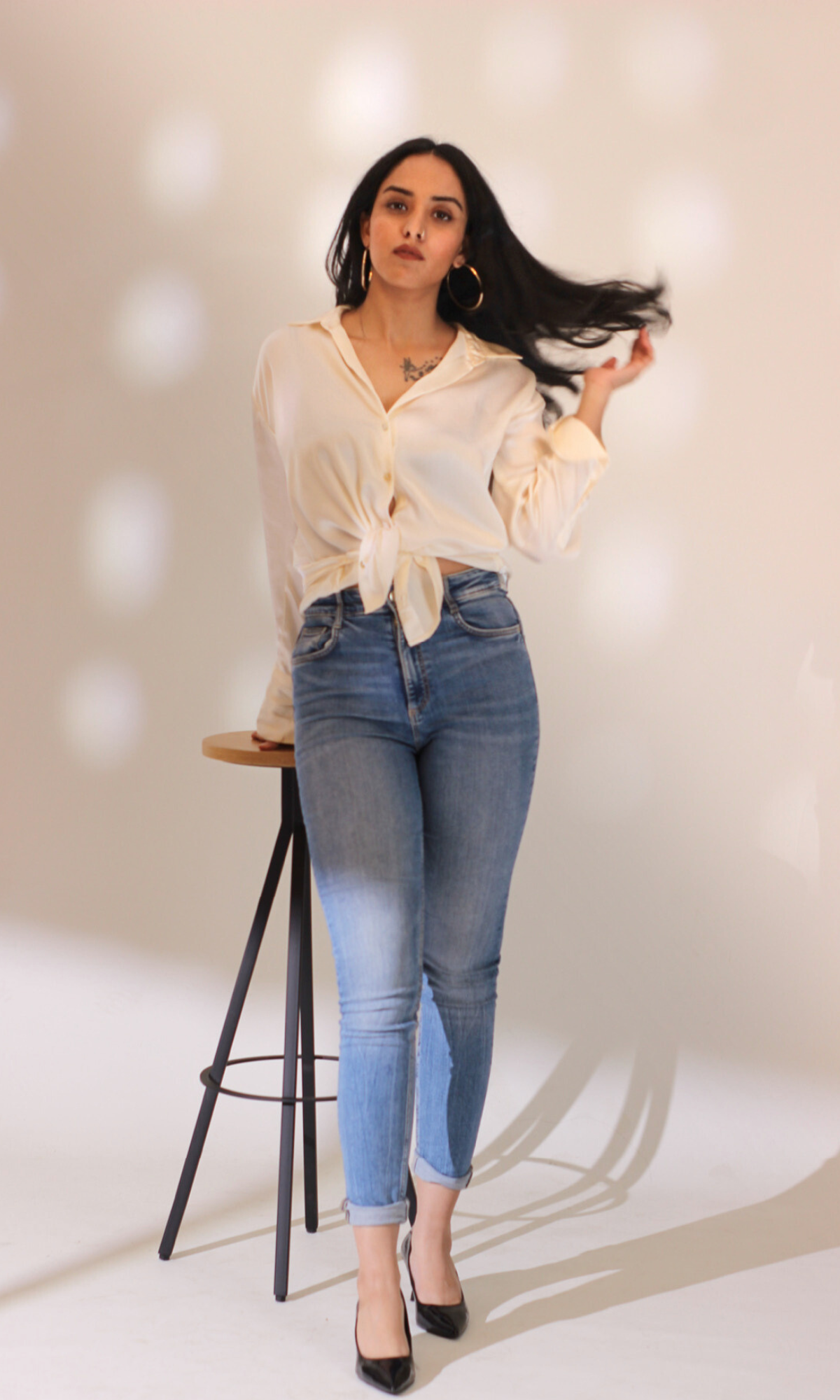 White Satin Sleeved Shirt