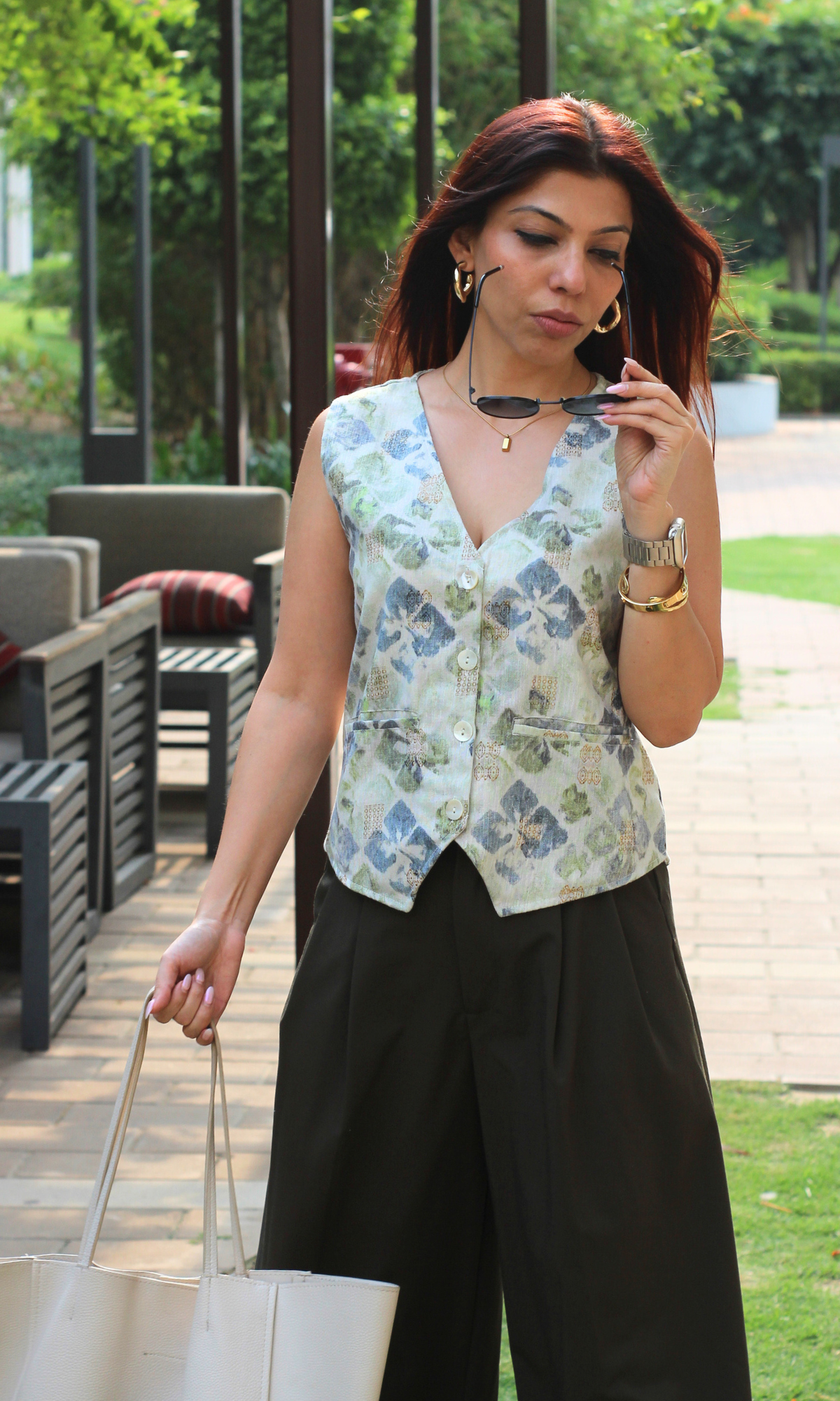 Oyster Green Abstract Print Waist Coat