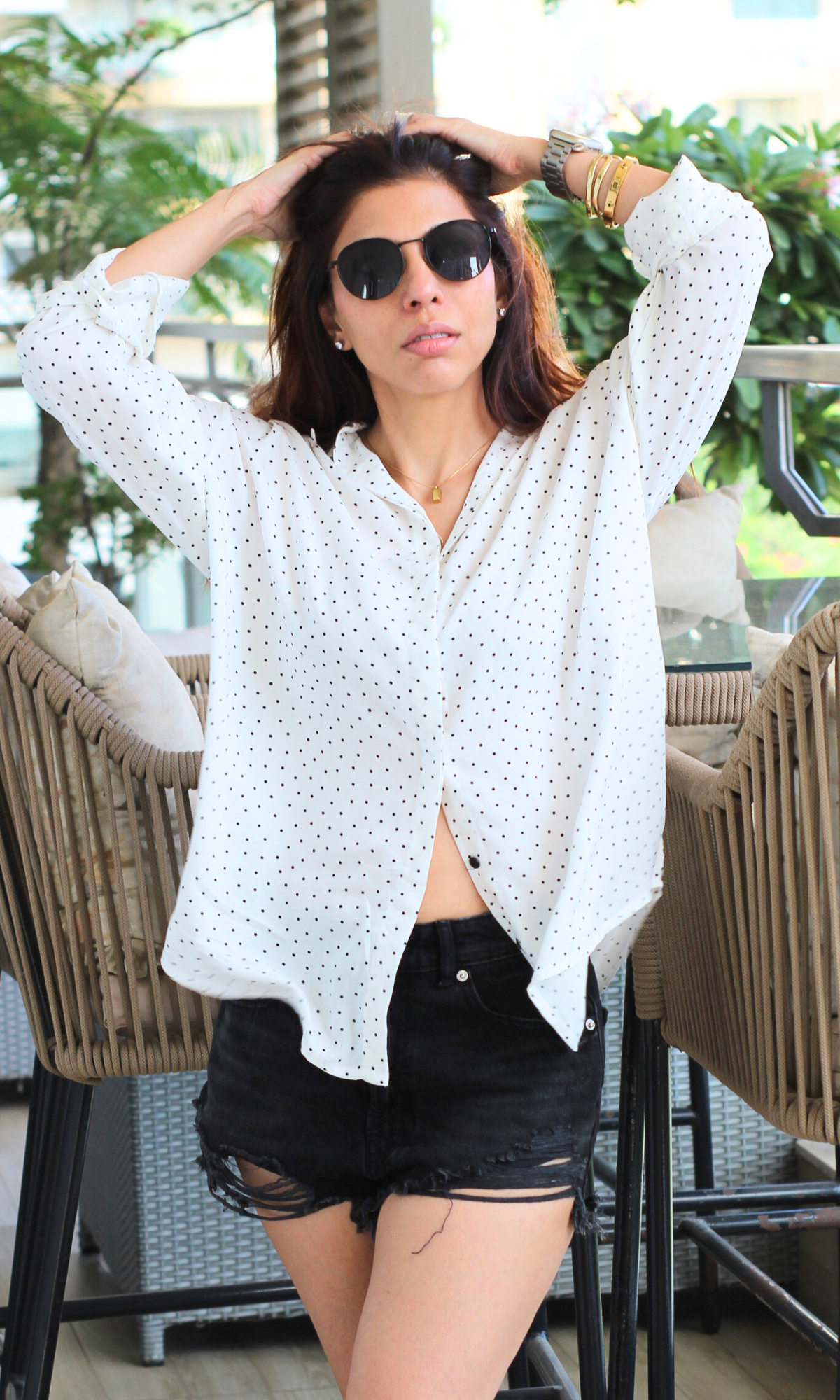 White Polka Cotton Shirt
