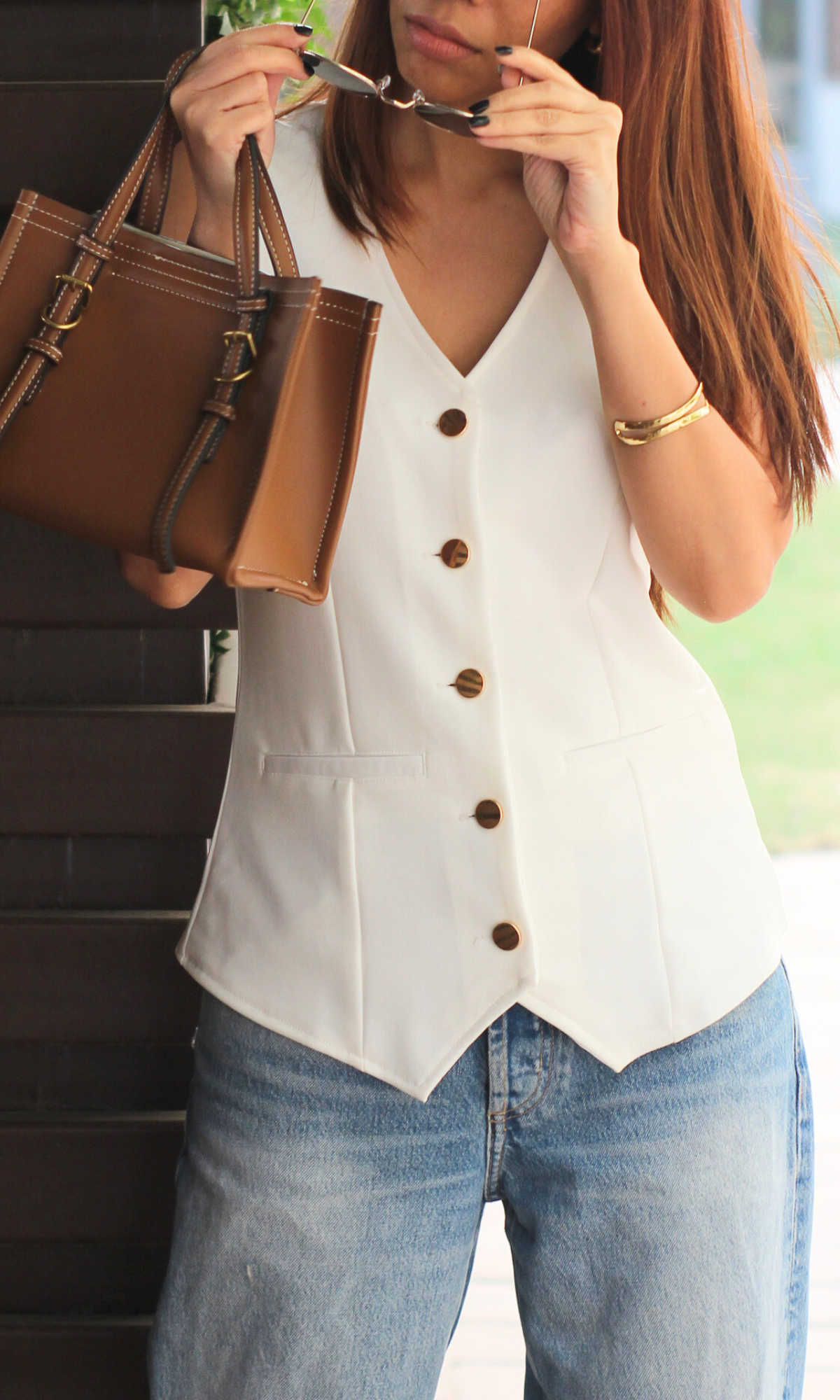 Ivory Sleeved Metallic Buttoned Waist Coat