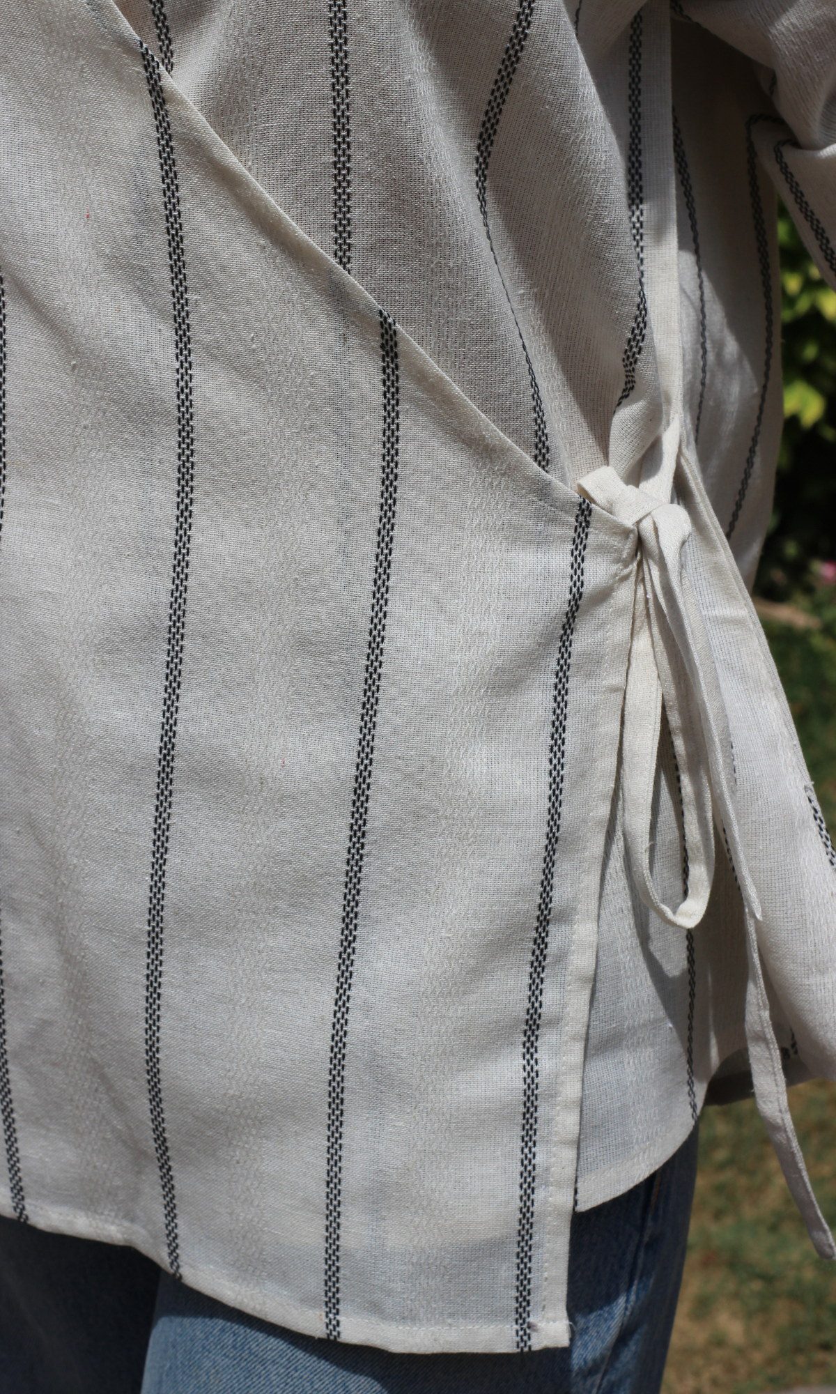 Linear Stripe Tie Detail Cotton Kimono Top