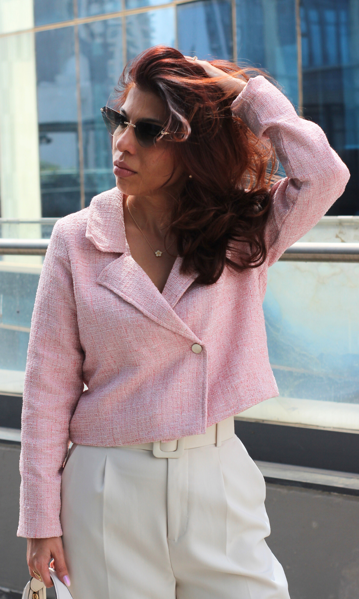 Blush Hour Tweed Cropped Blazer