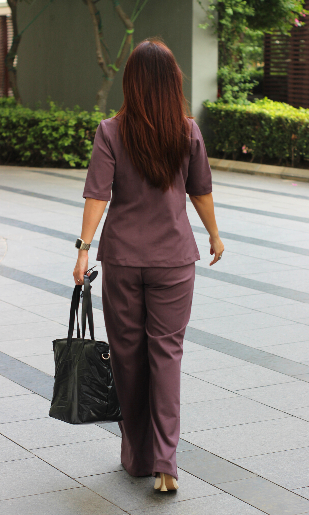 Viola Purple Sleeved Sleek-Pleat Detail and Flared Pants Co-ord