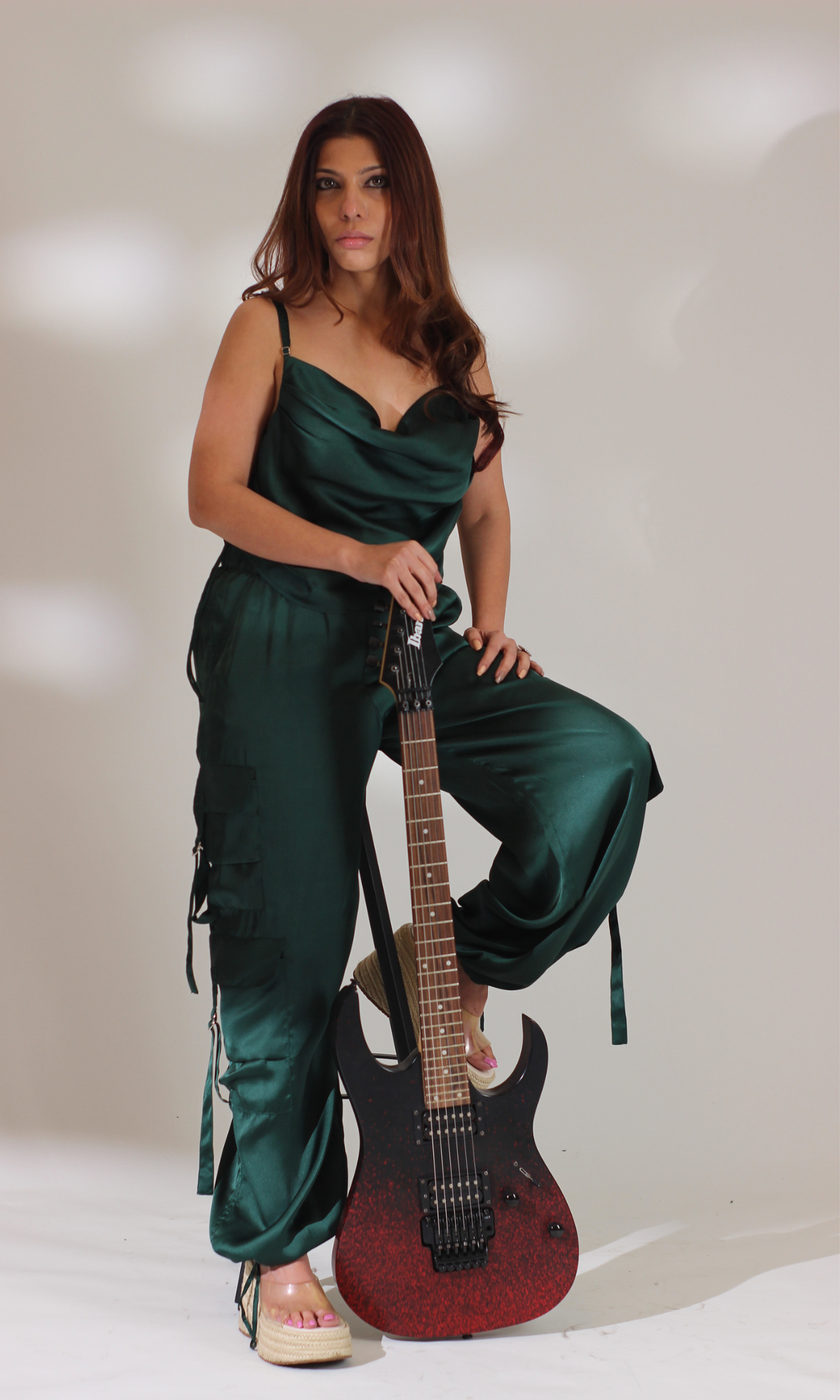 Deep Green Drawstring Top and Parachute Pants