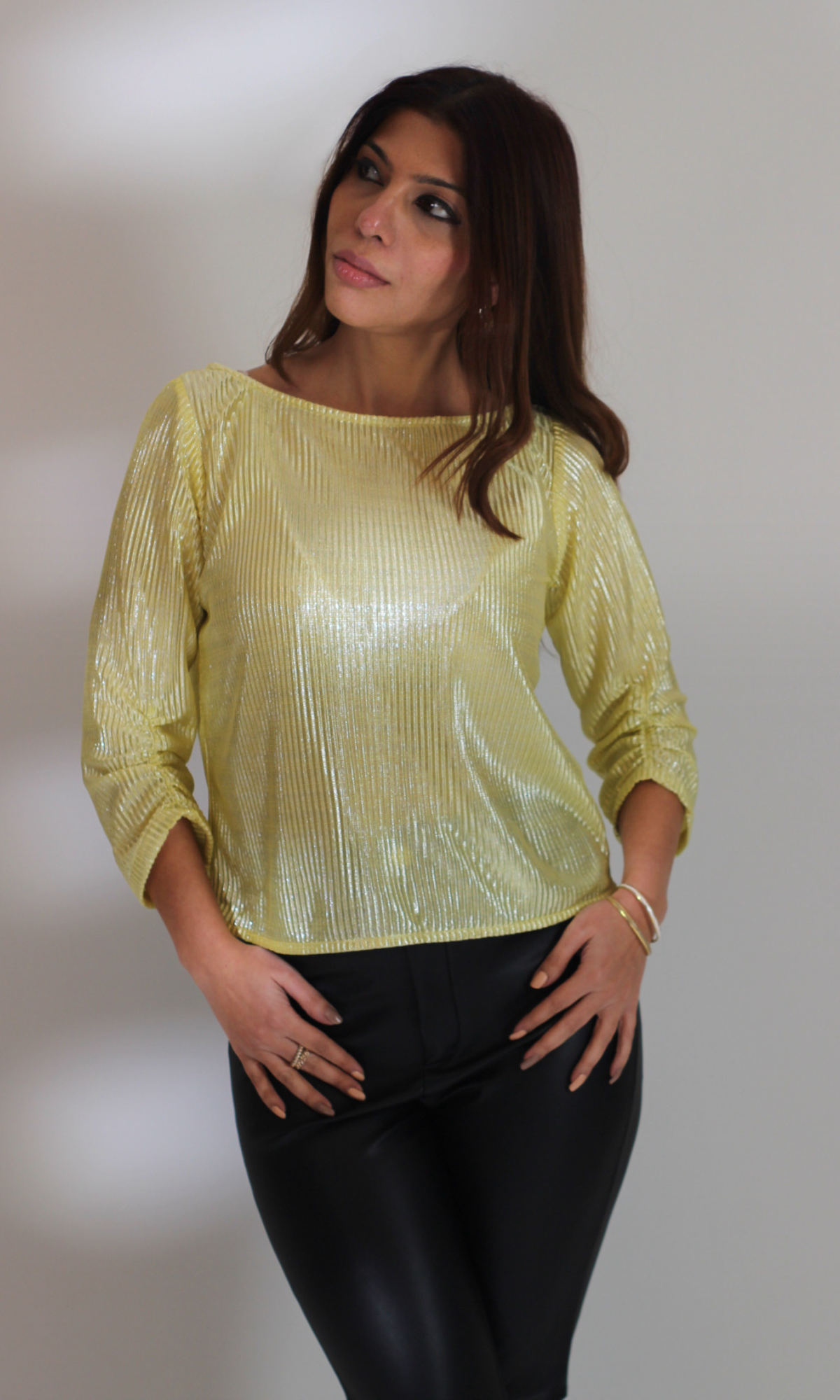 Lemon Pleated Sleeved Top