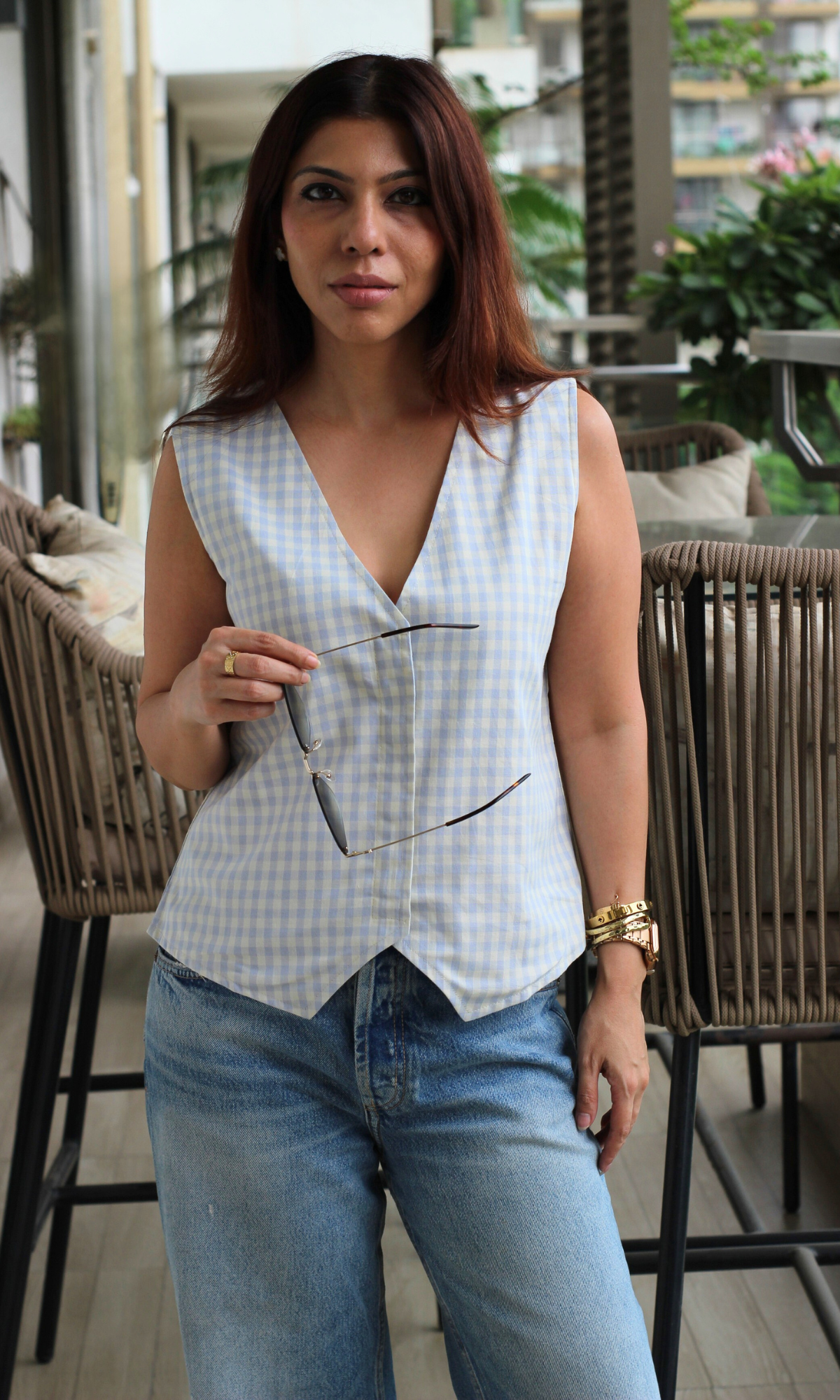 Pastel Blue Haze Checked Waist Coat