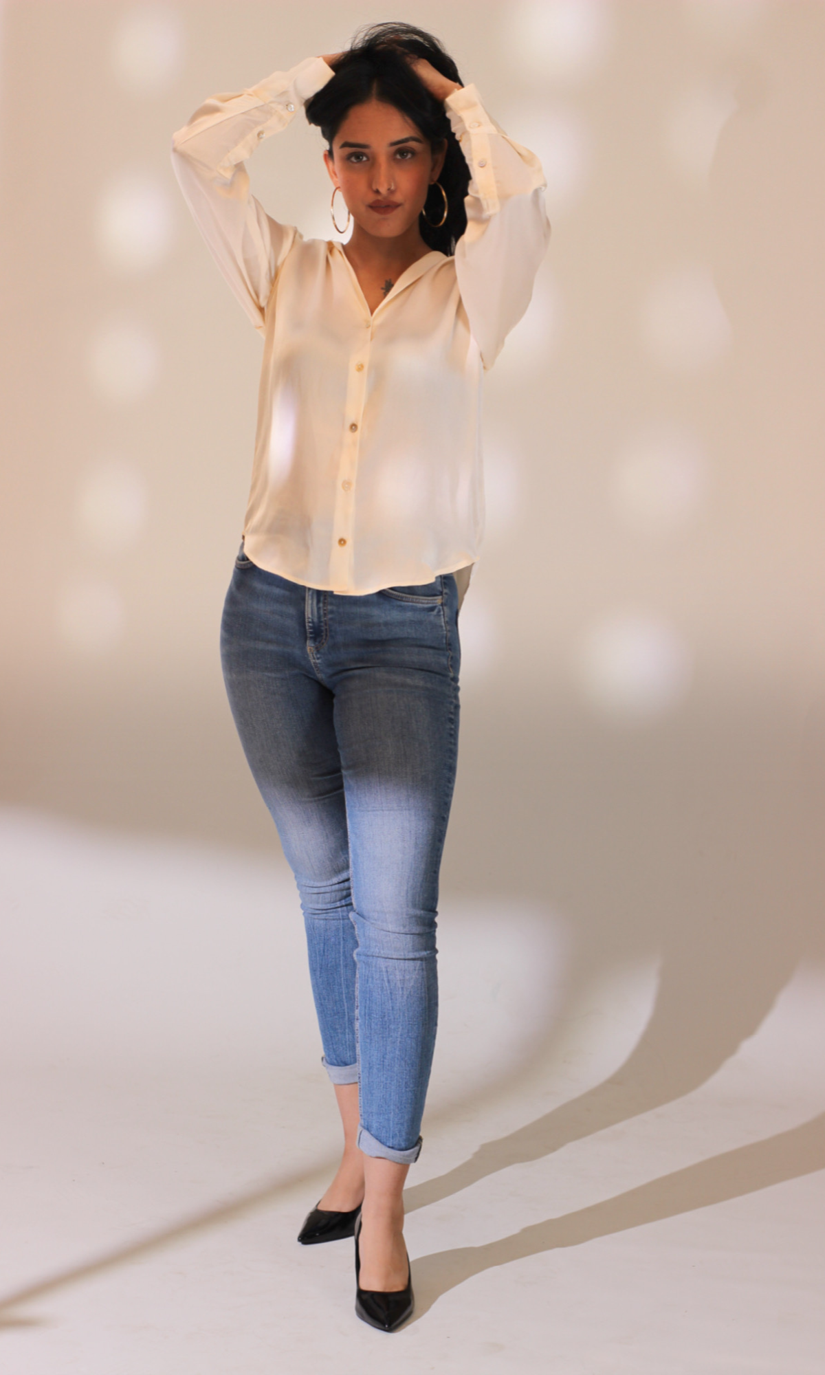 White Satin Sleeved Shirt