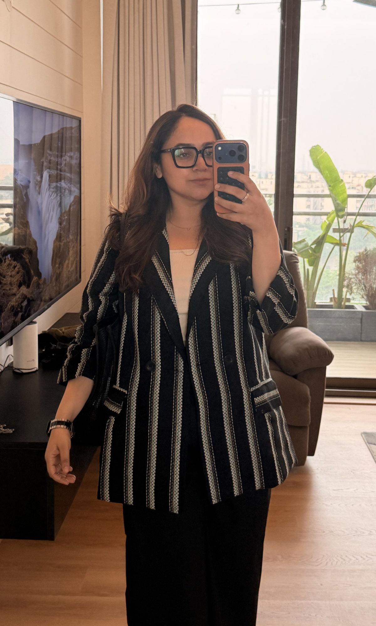 Charcoal Multi-Stripe Double-Breasted Blazer