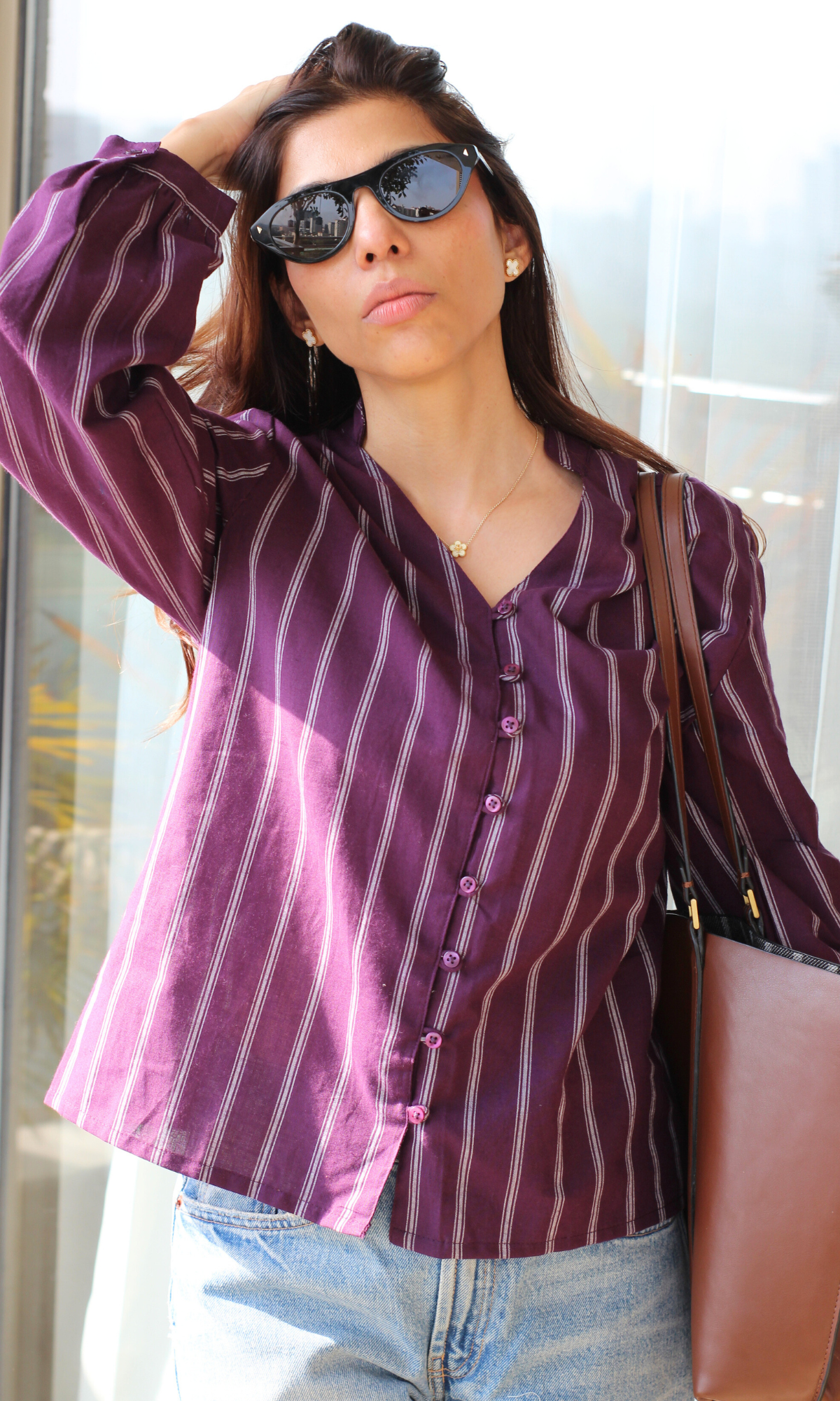 Plum Line Buttoned Top