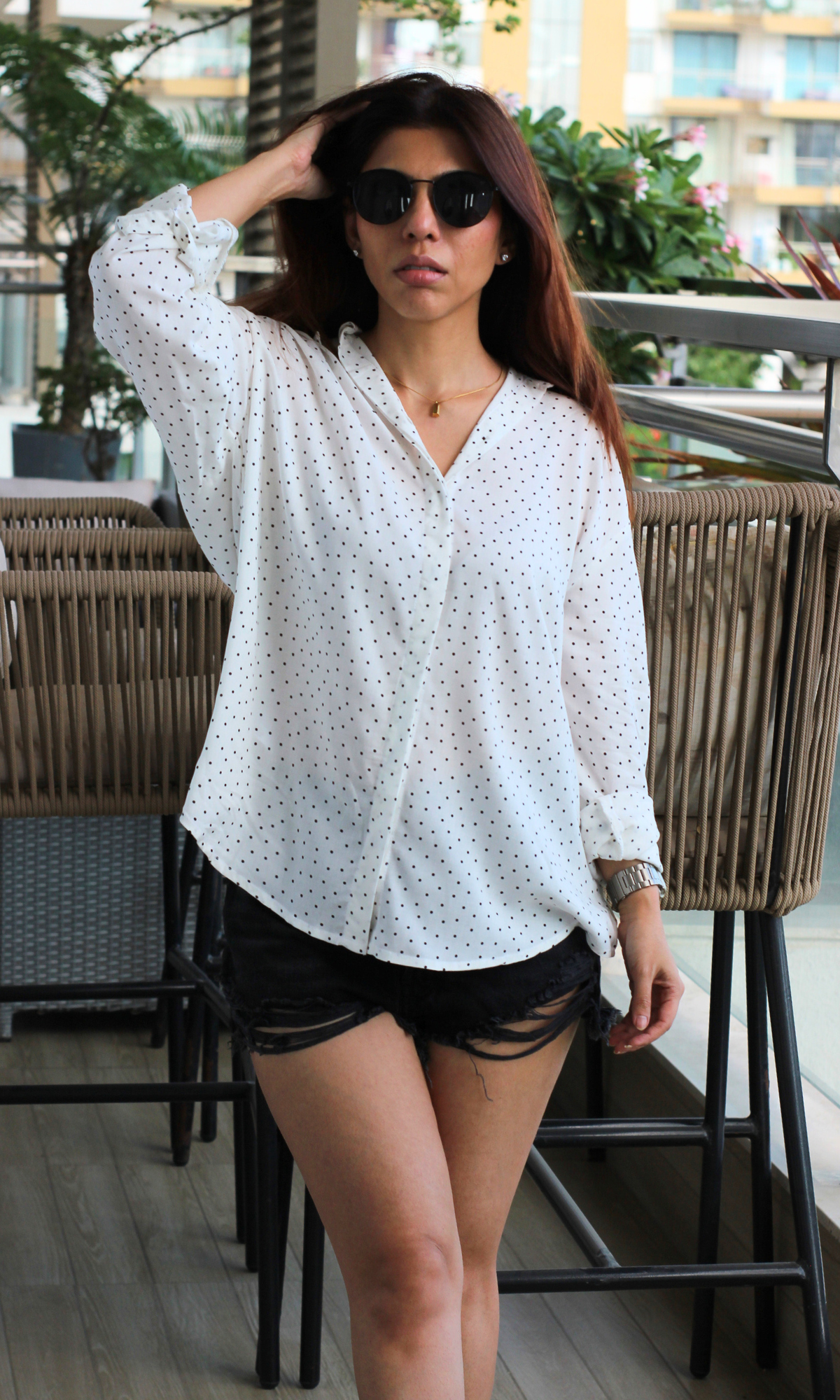 White Polka Cotton Shirt