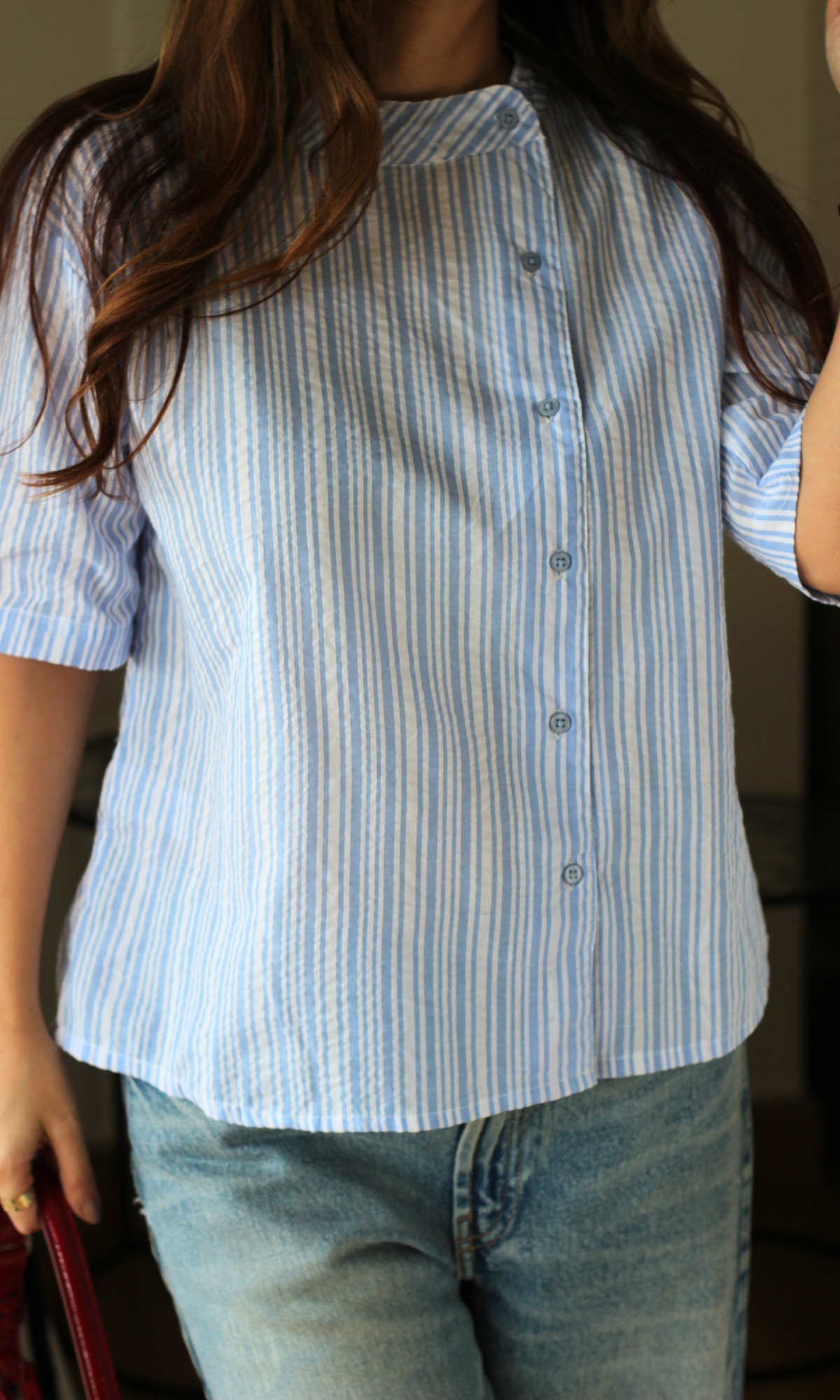 Blue Stripe Mandarin Collar Shirt