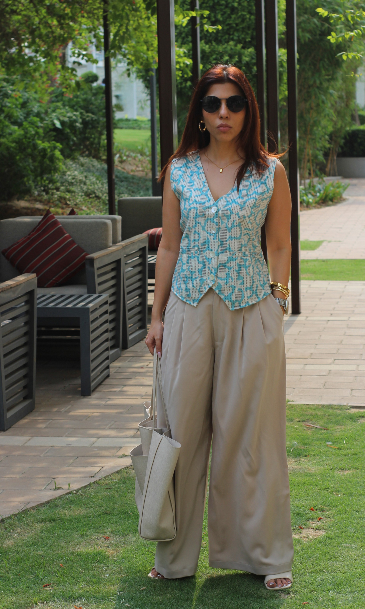 Blue Thread Detail Print Waist Coat