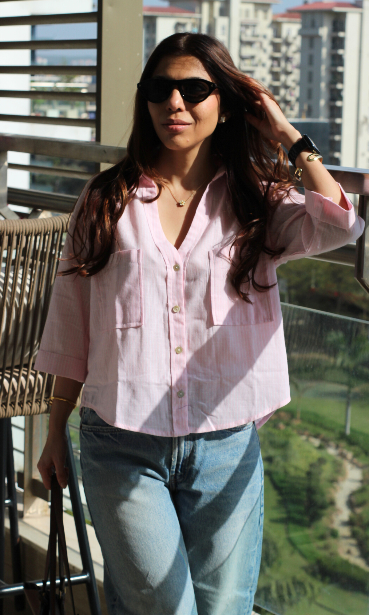 Barely Pink Stripe Cropped Shirt