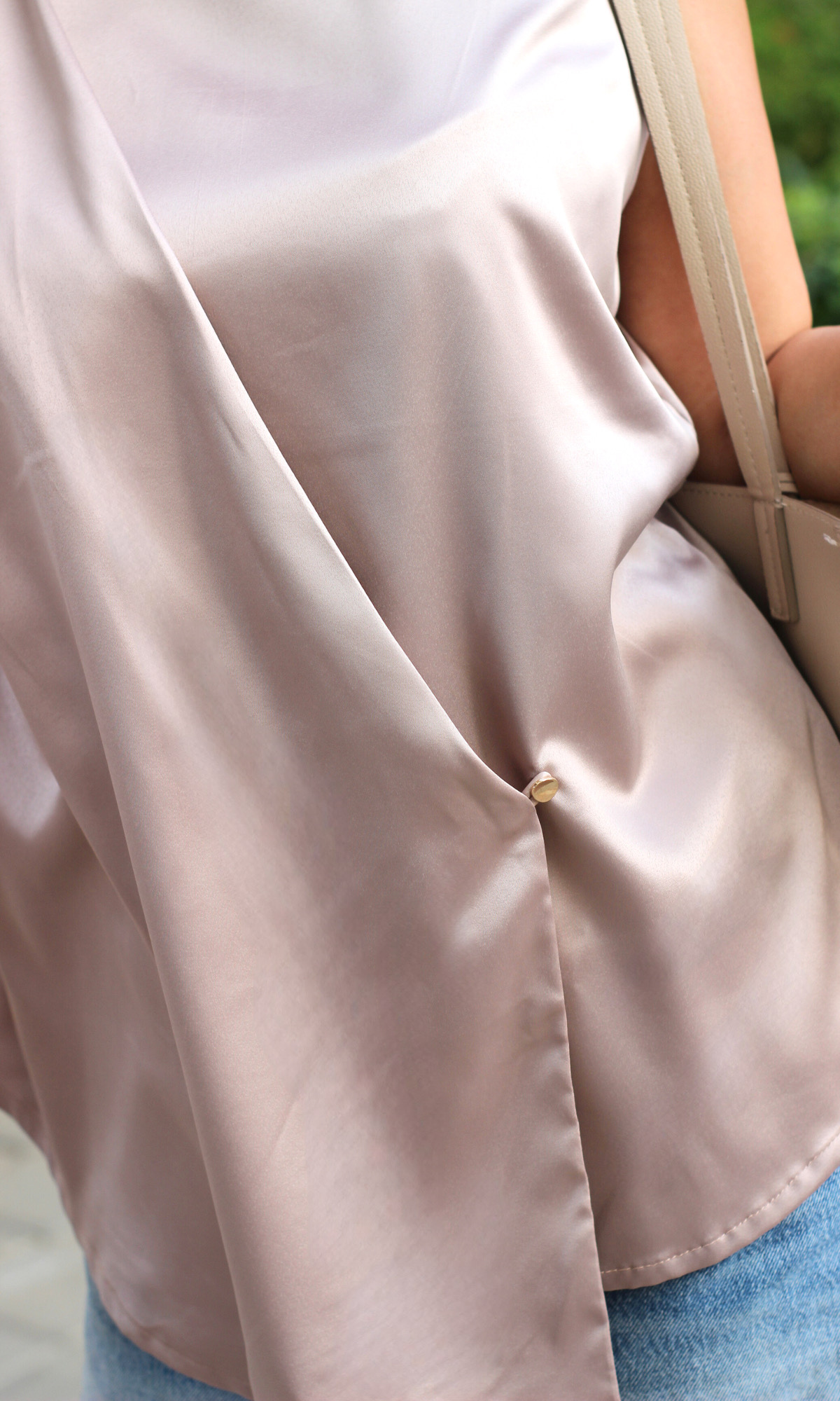 Greyish Mauve Asymmetric Button Detail Top