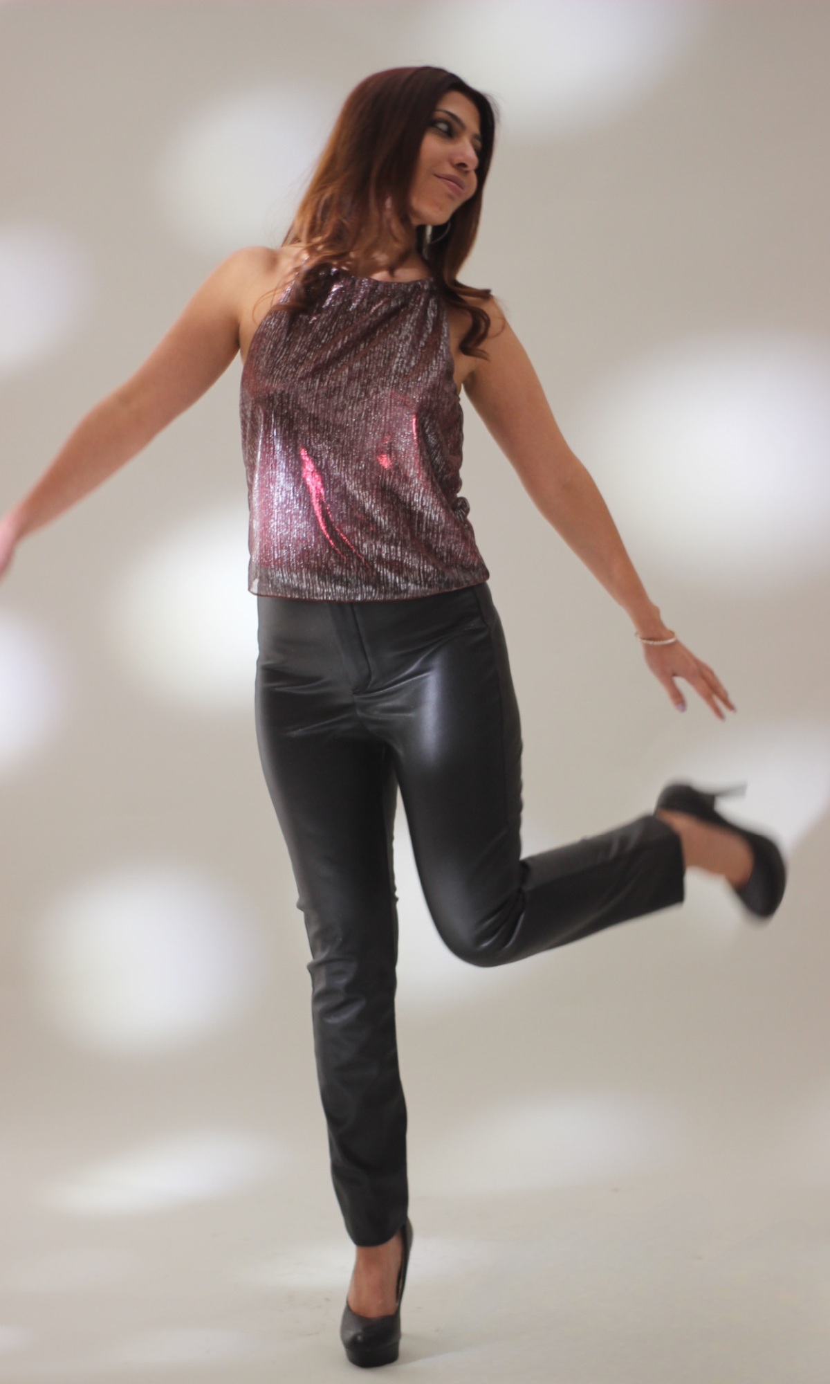 Wine Shimmer Halter Neck Top