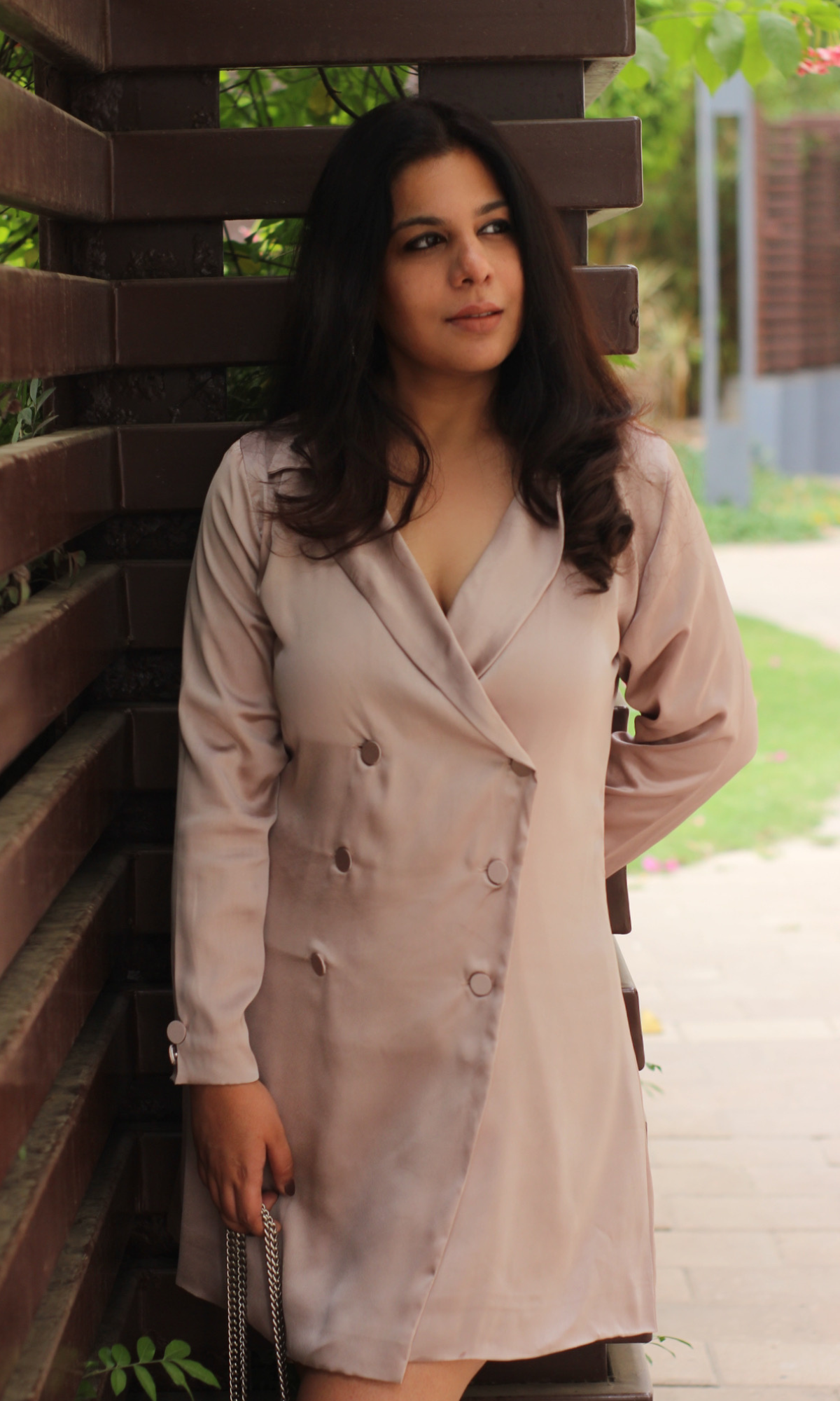 Greyish-Mauve Buttoned Blazer Dress