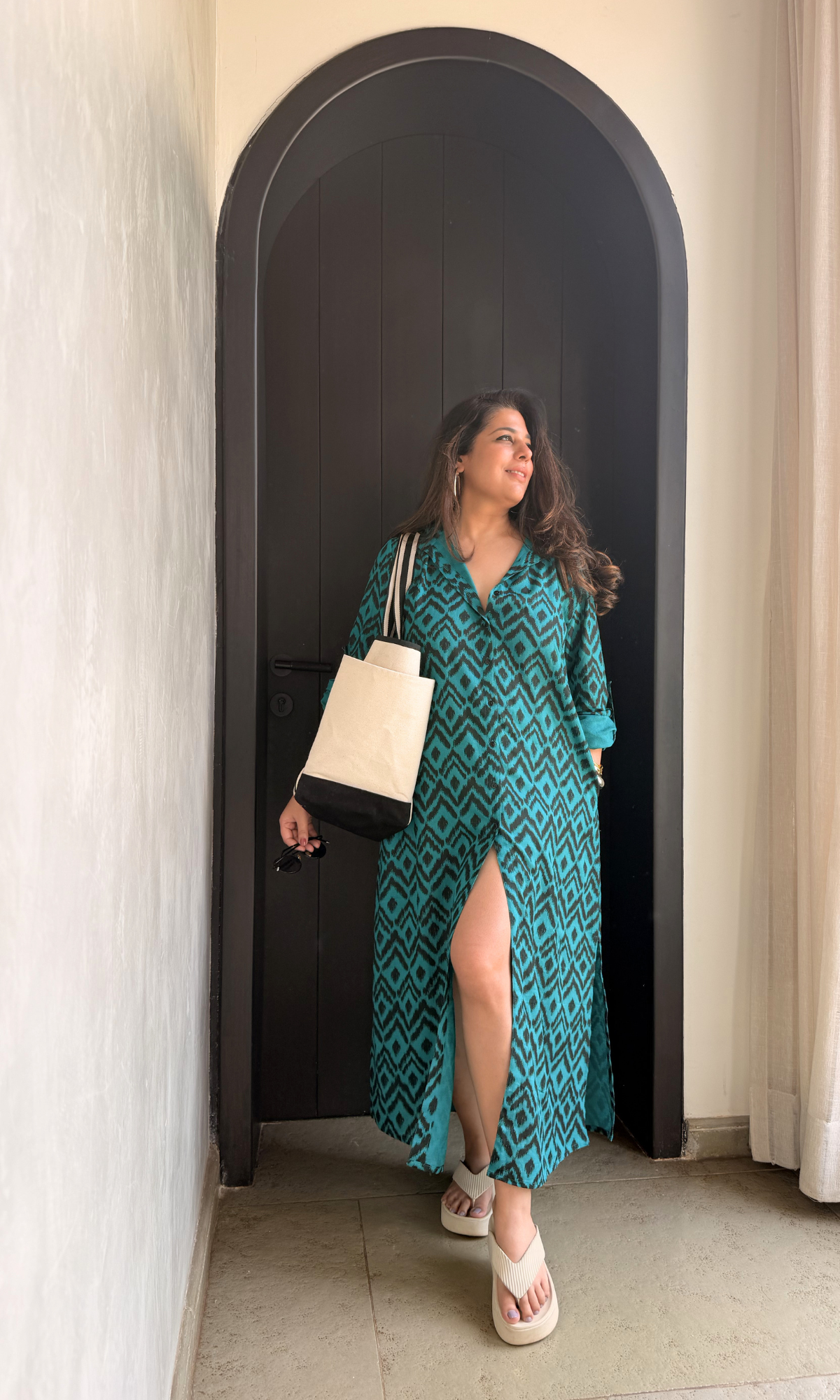 long sleeve button front sundress