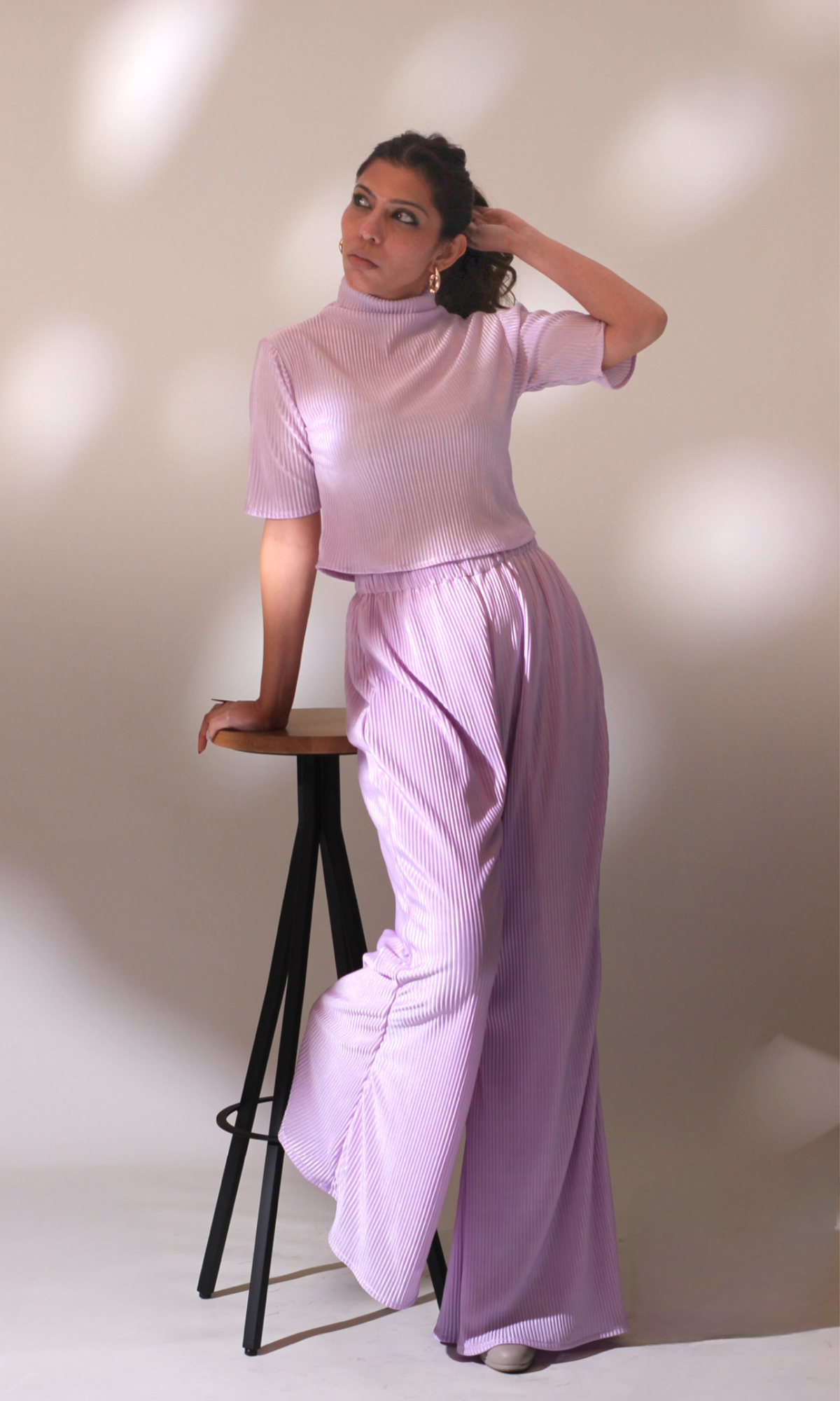 Summer Purple High Neck Top with Flared Pants
