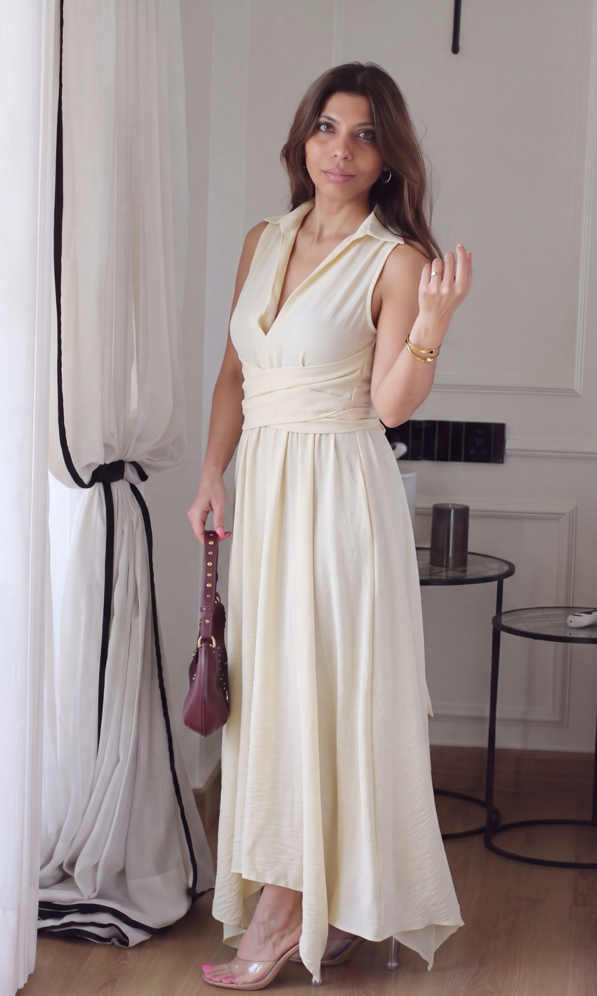 Ivory Wrap Handkerchief Hem Midi Dress
