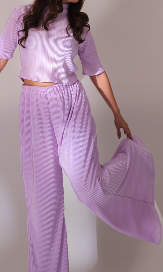 Summer Purple High Neck Top with Flared Pants