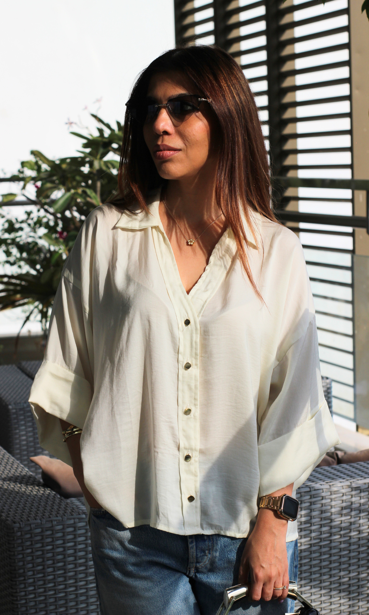 White Loose Metallic Buttoned Shirt