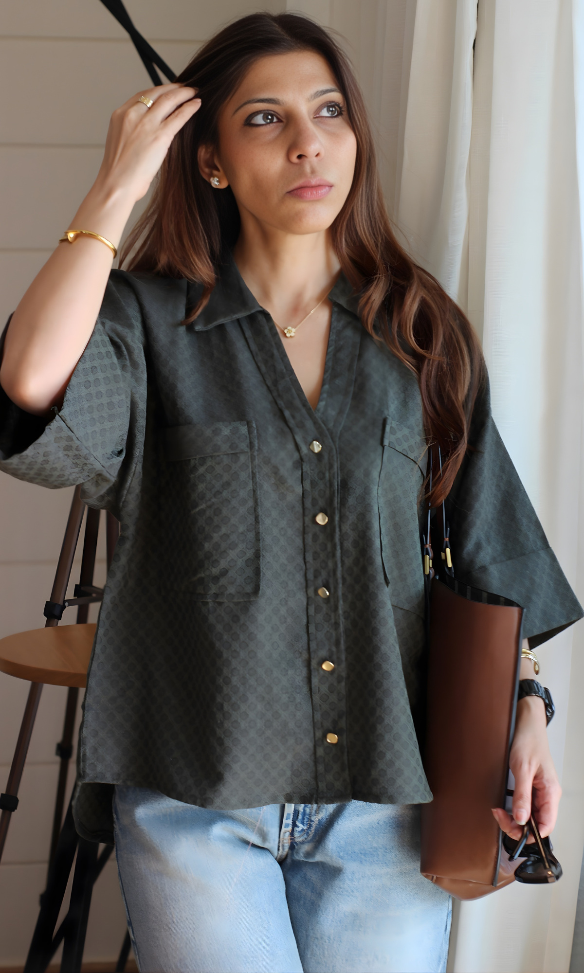 Forest Muse Metallic Buttoned Loose Shirt