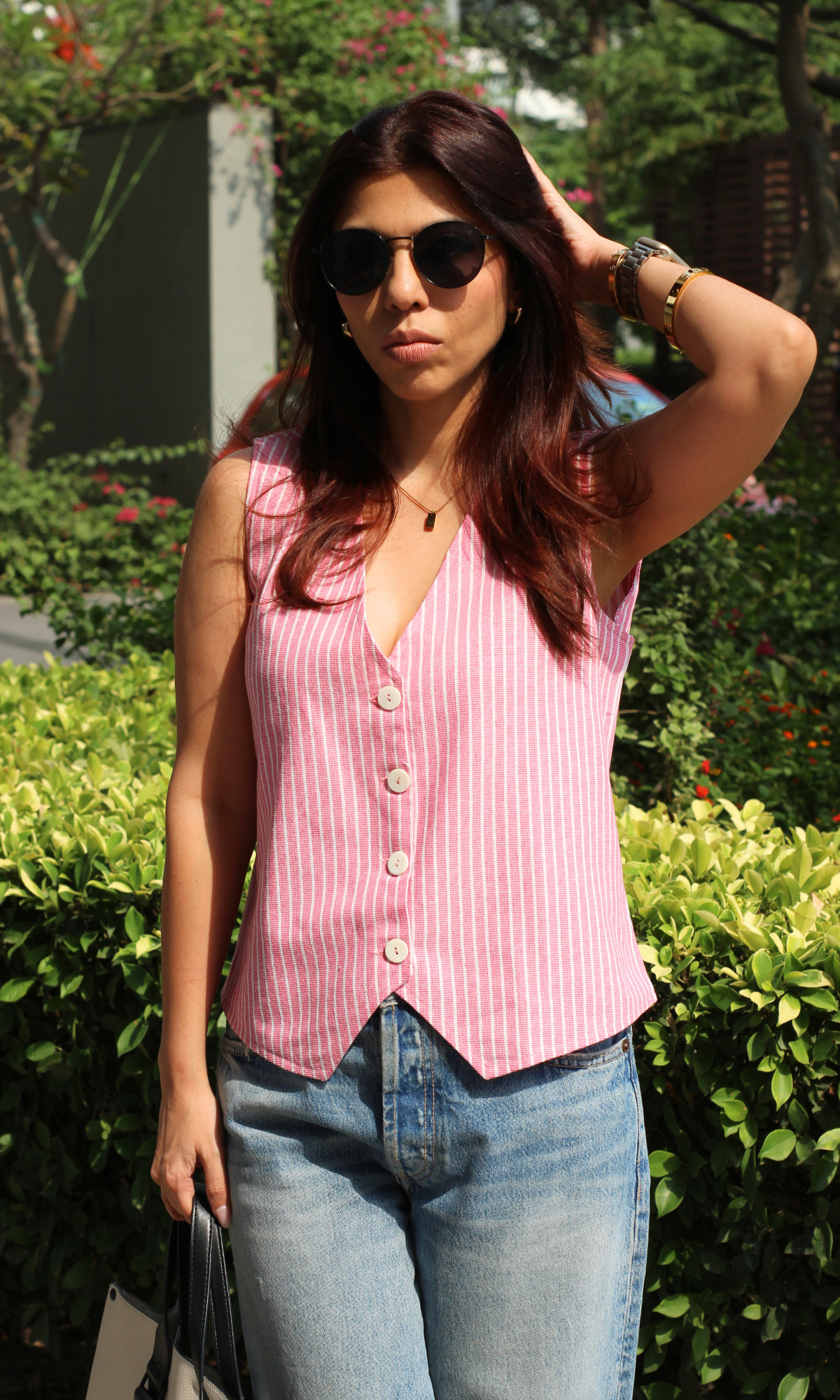 Pink Parallel Striped Waist Coat