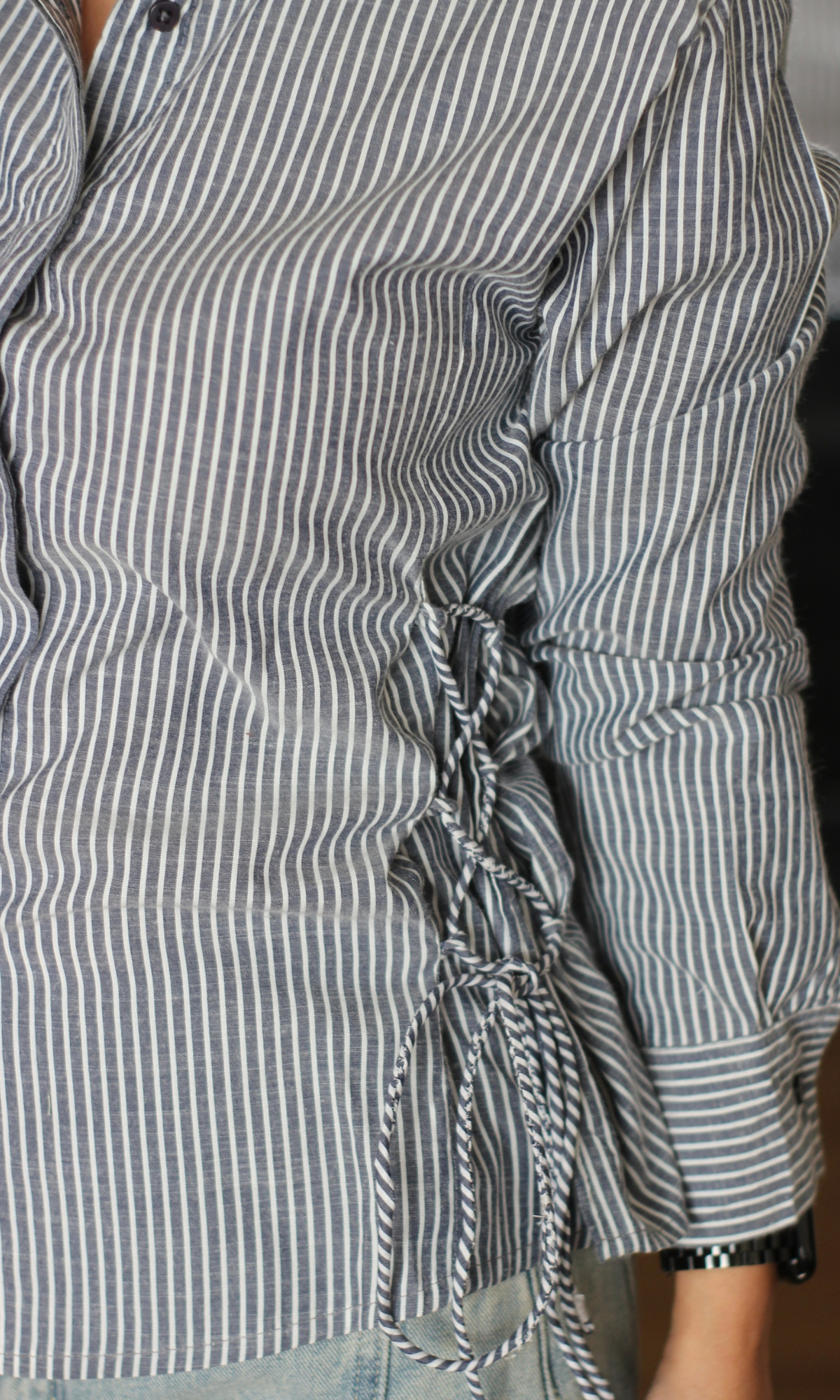 Charcoal Grey Stripe Cinched-Waist Shirt