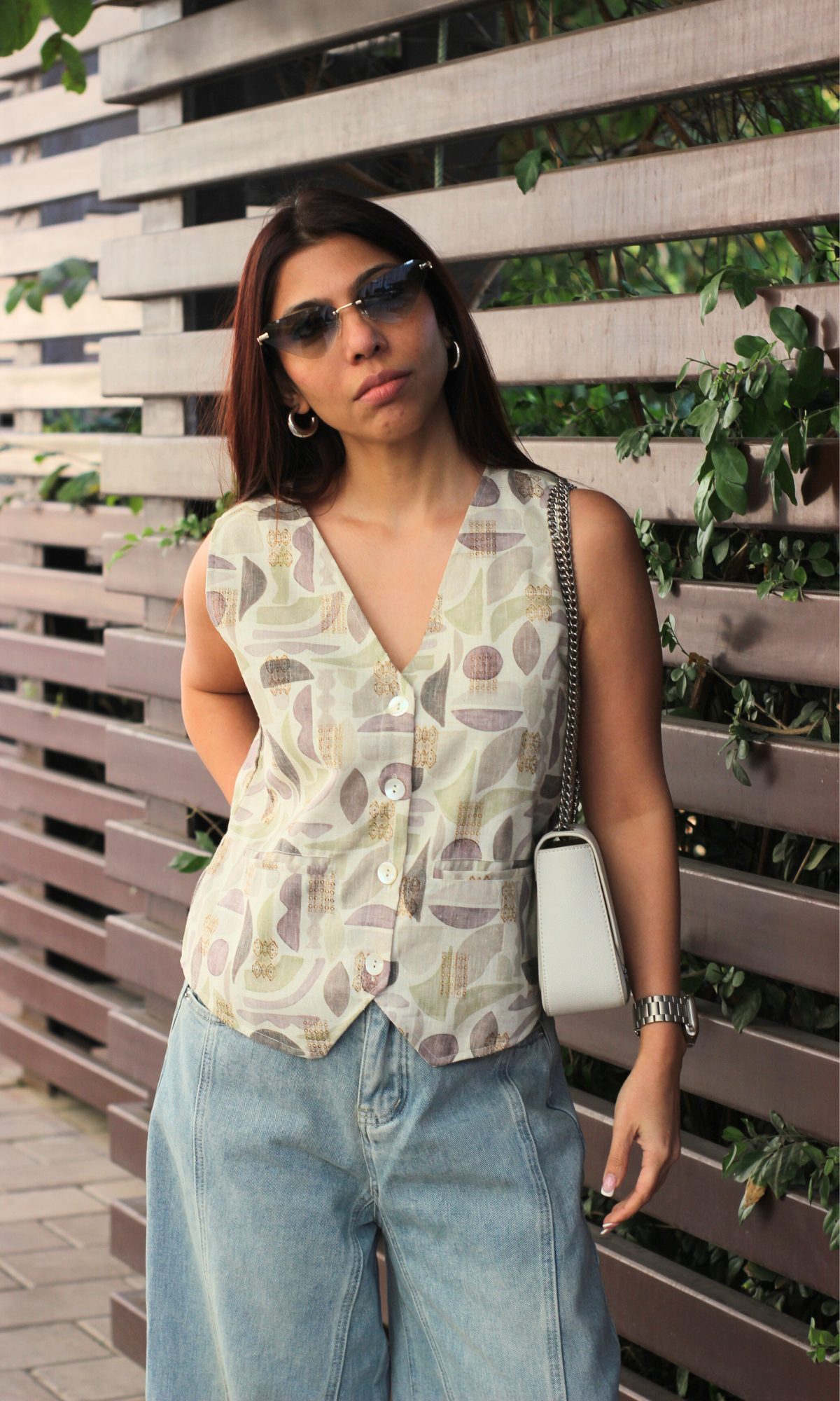 Mauve Abstract Print Waist Coat