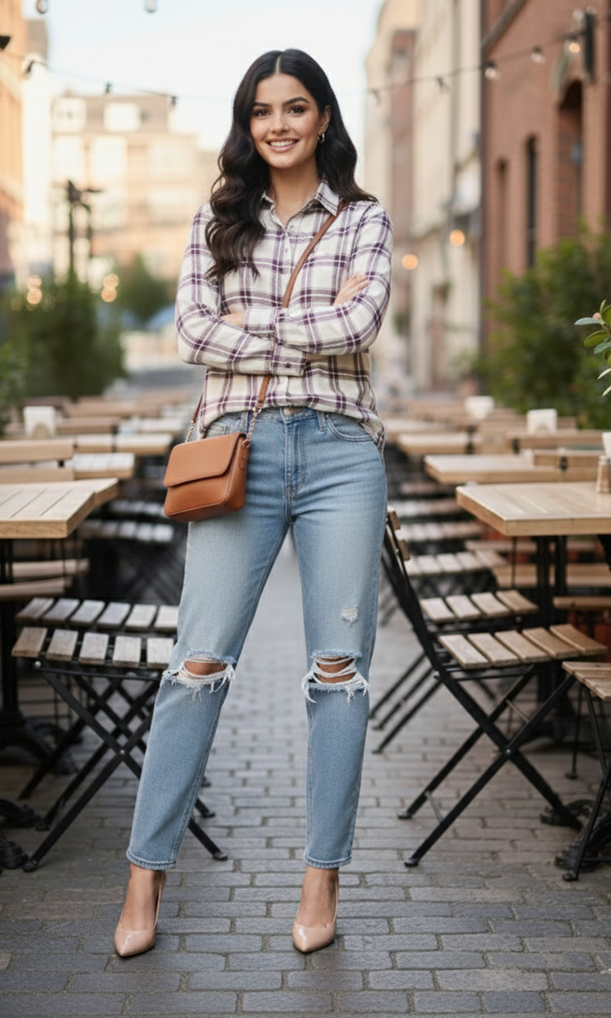 Ivory Plum Grid Checked Shirt