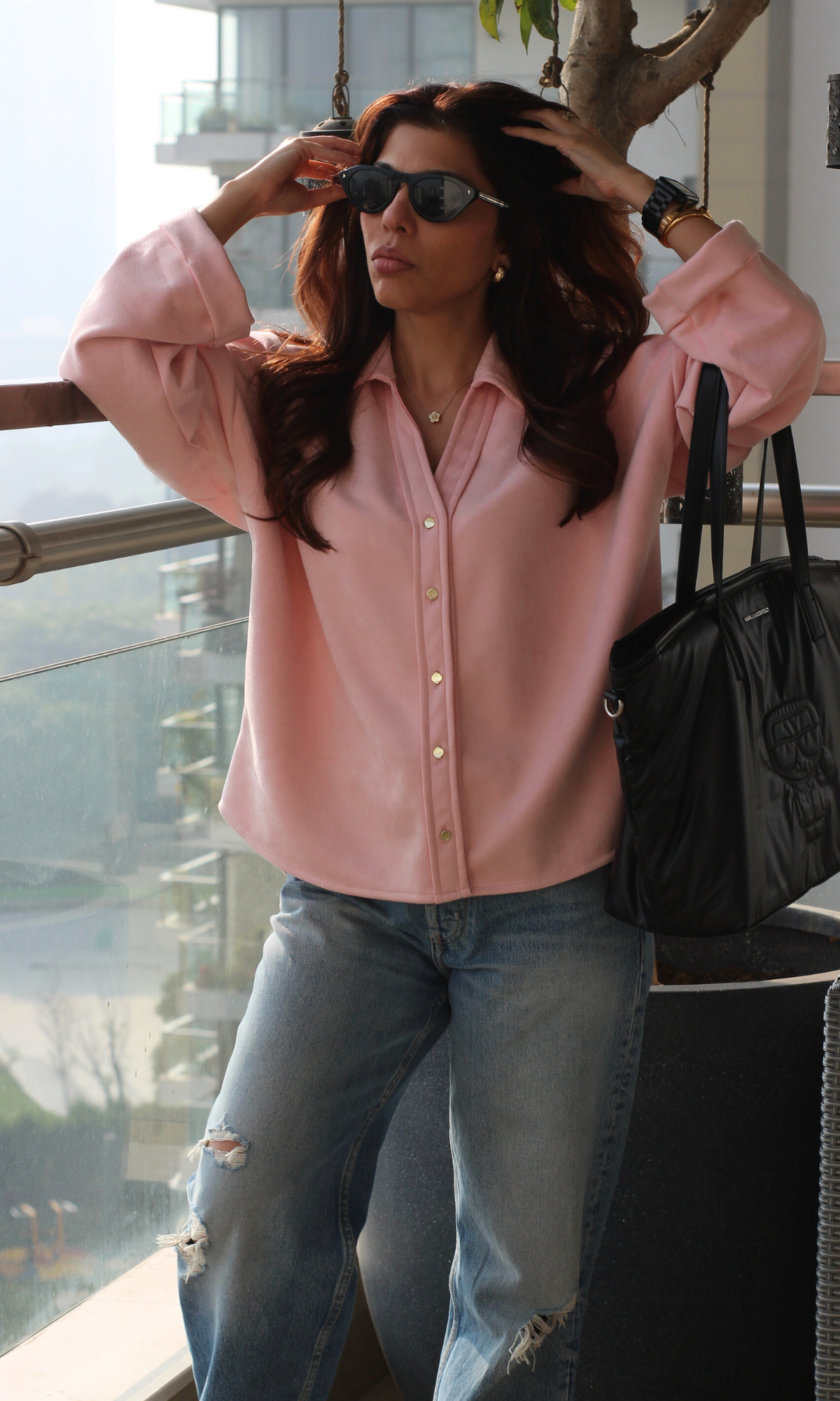 Pink Suede Metallic Buttoned Shirt