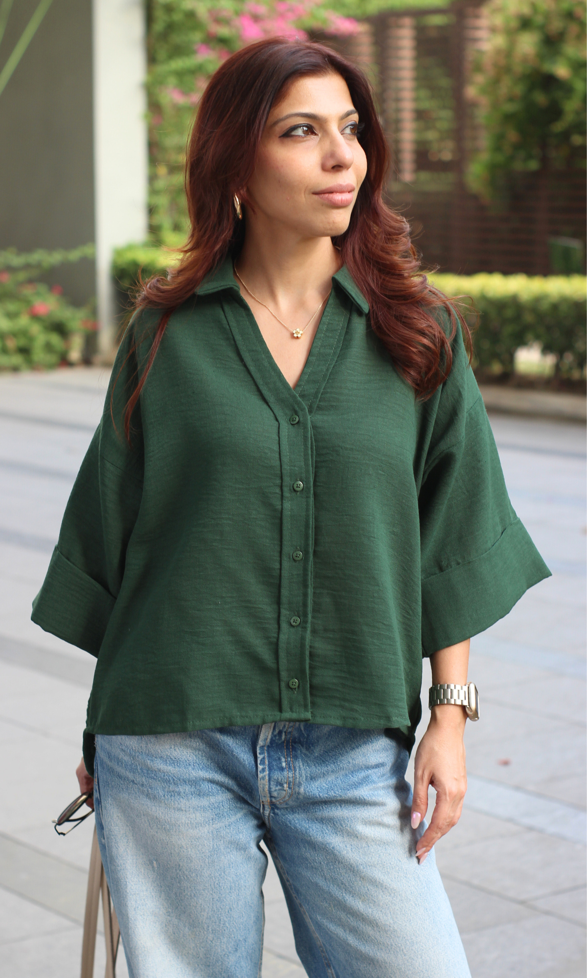 Bottle Green Textured Shirt