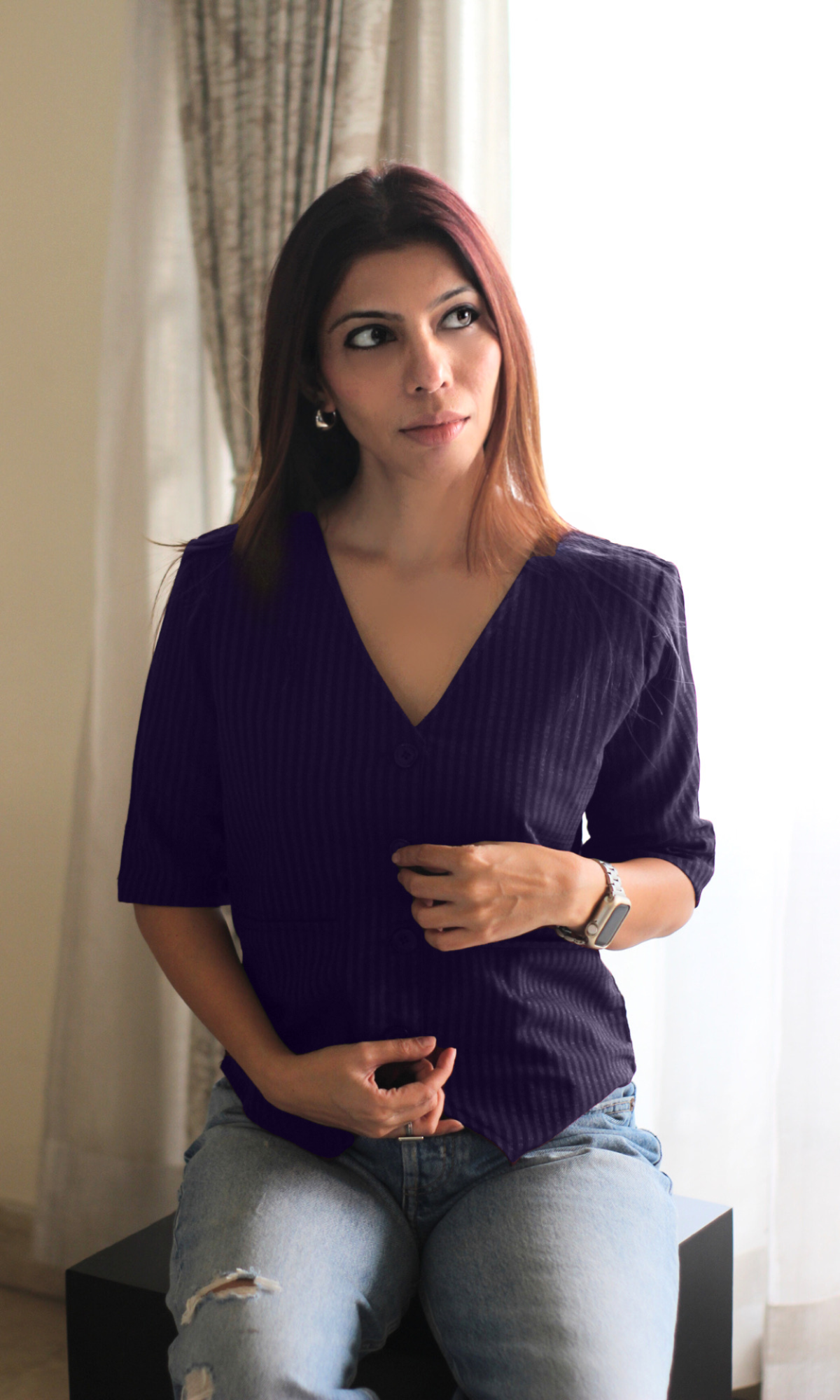 Grape Striped Sleeved Waist Coat