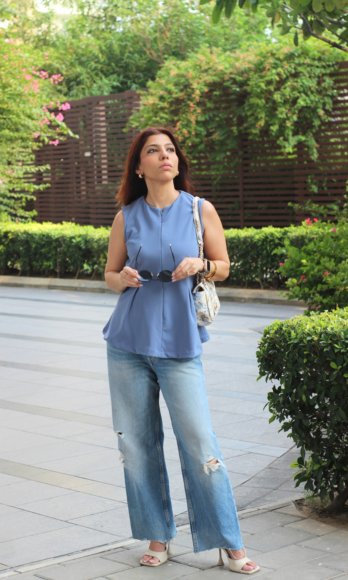 English Blue Sleek-Pleat Detail Top