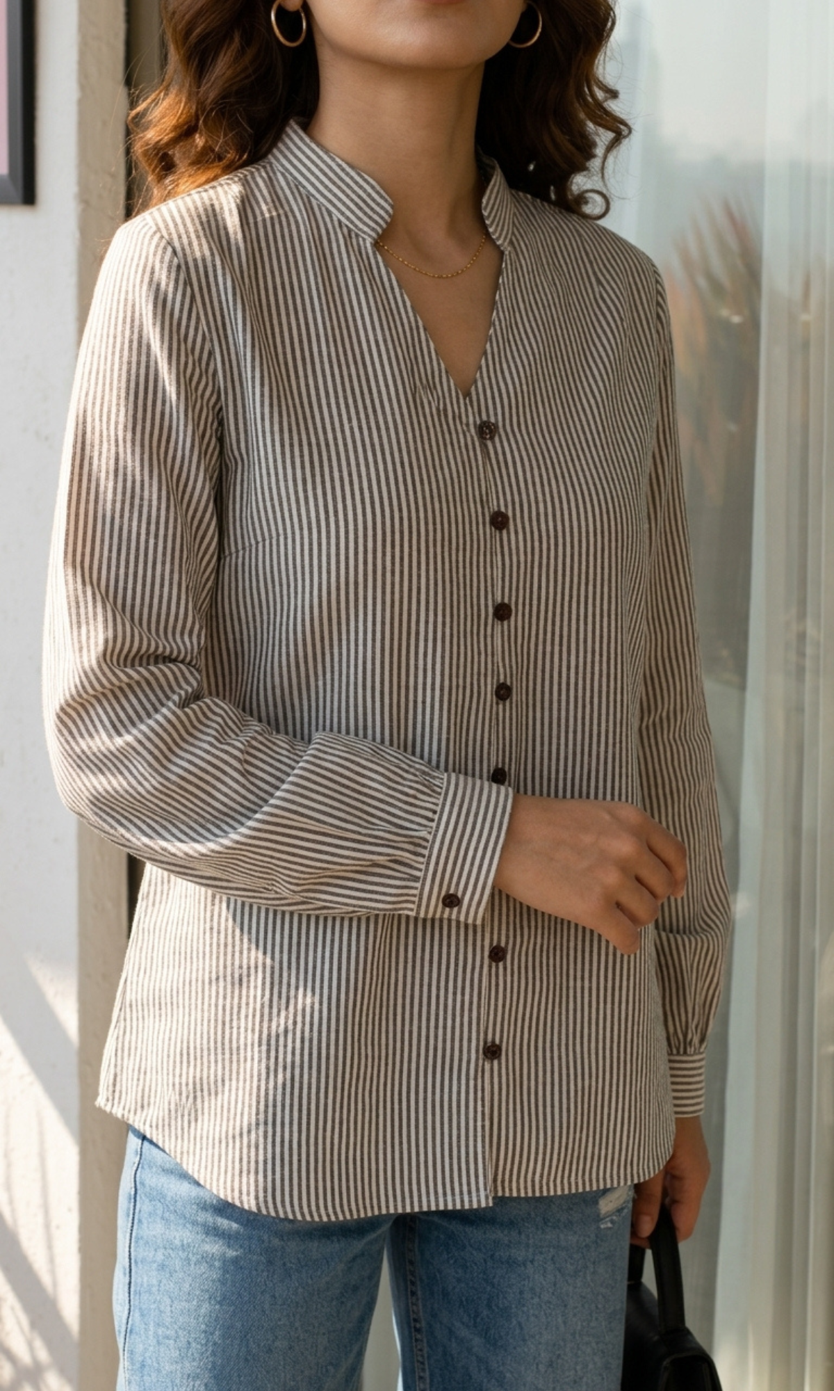 Mocha Linear Buttoned Top