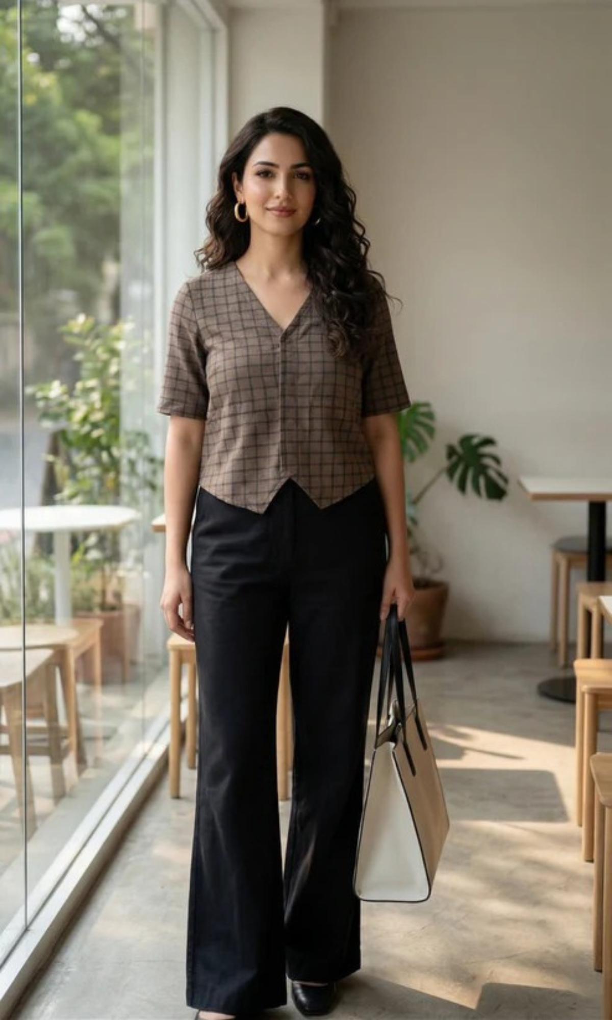 Espresso Grid Sleeved Waist Coat