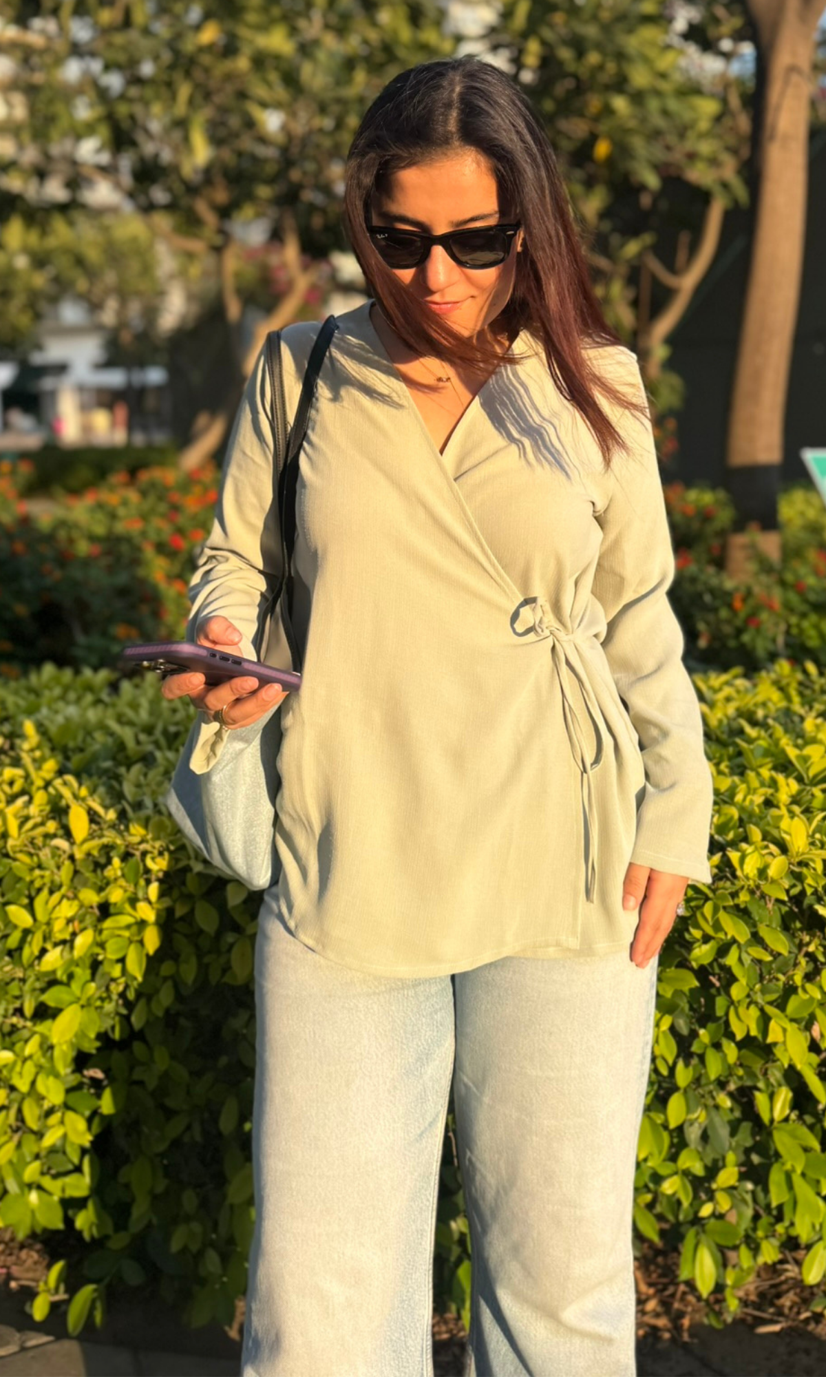 Sage Green Textured Tie Detail Kimono Top