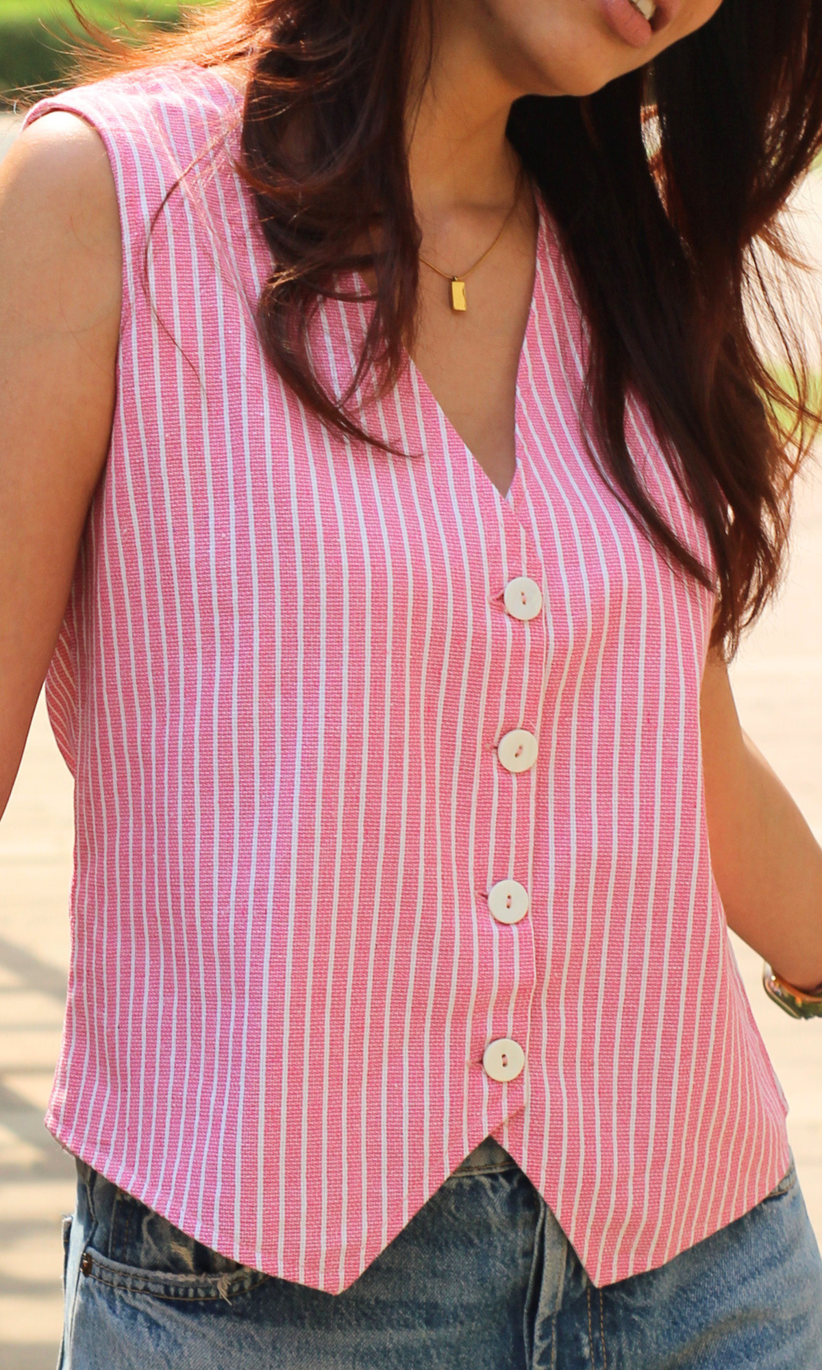 Pink Parallel Striped Waist Coat