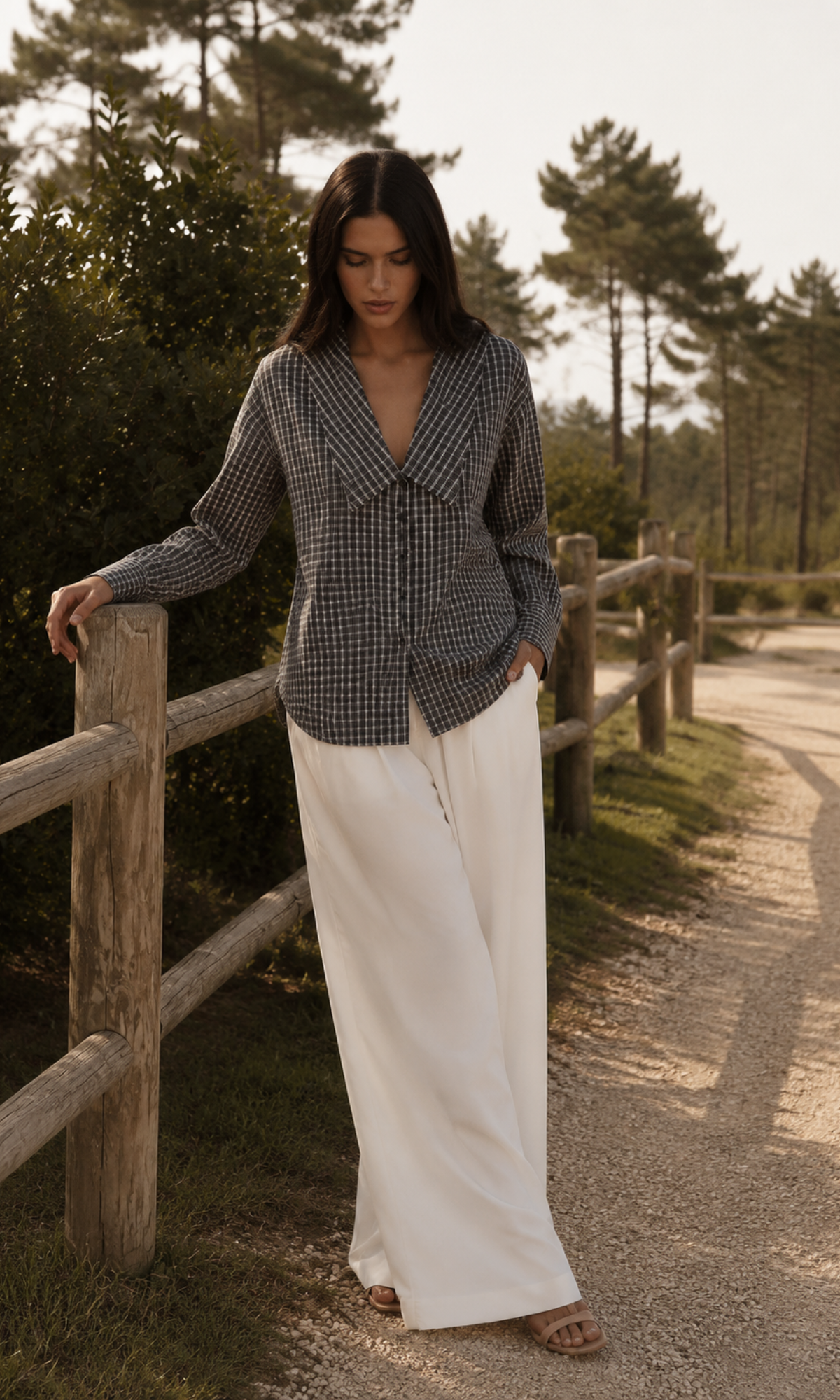 Black Check Oversized Collar Shirt