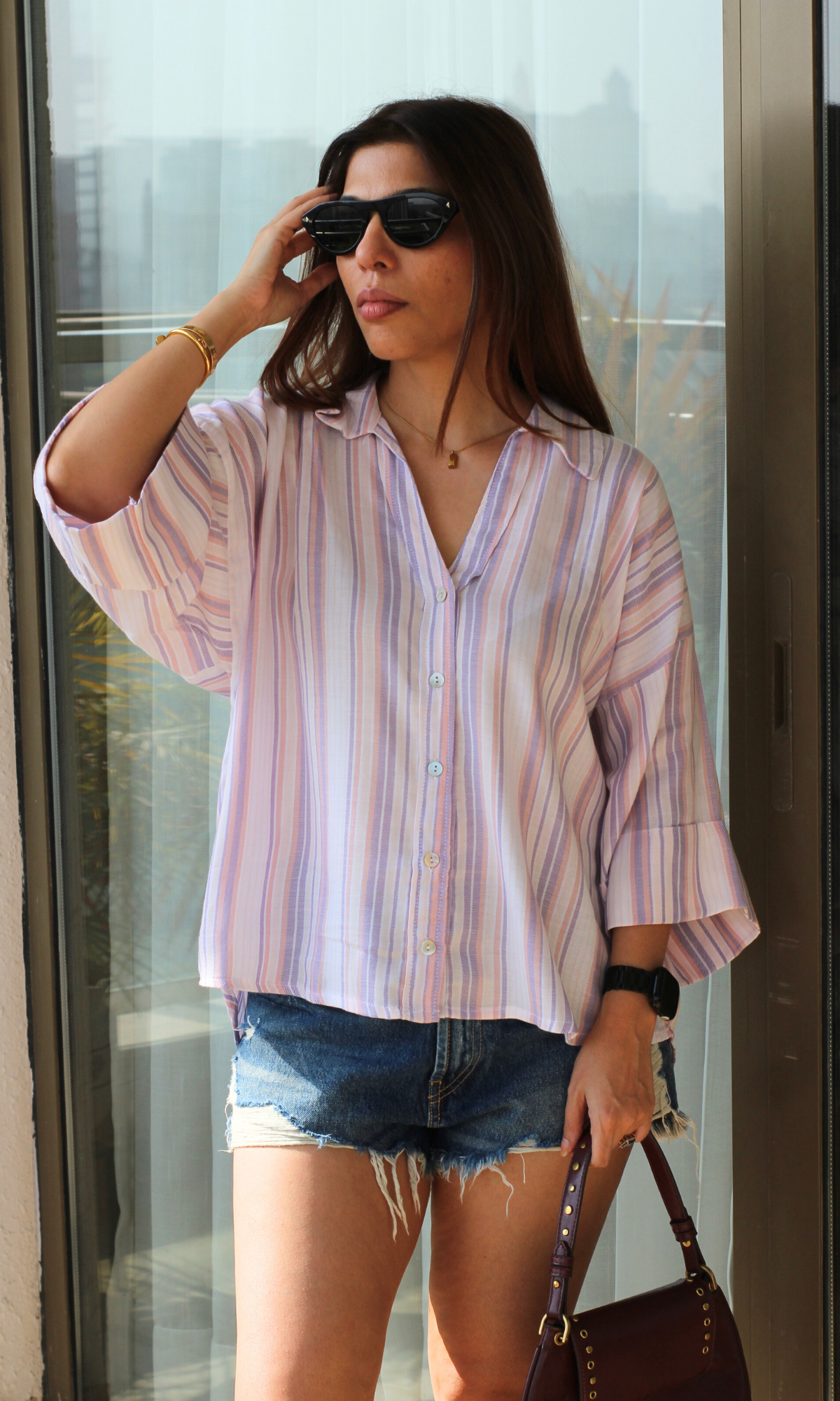 Purple-Pink Flowy Loose Shirt