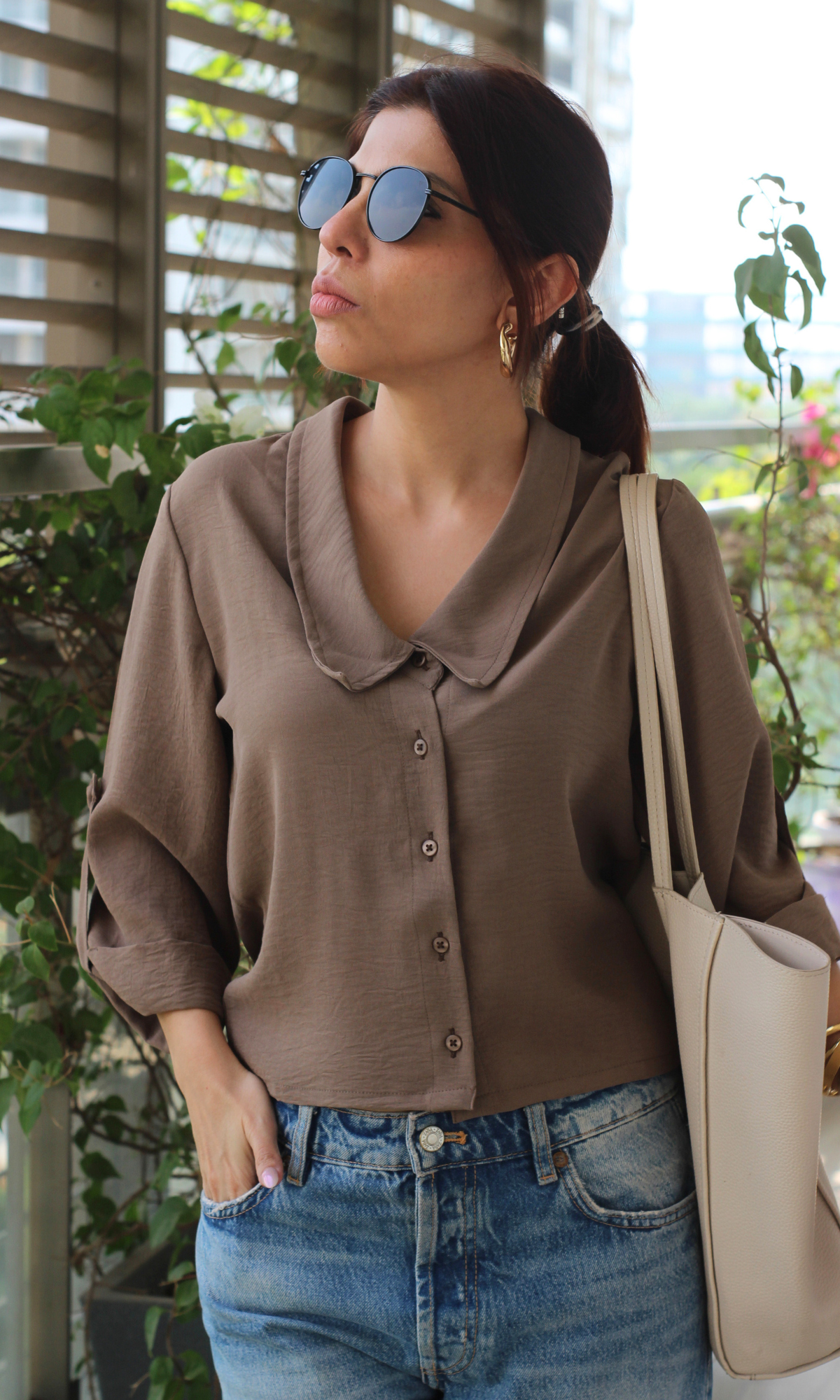Beaver Brown Peter Pan Collared Shirt