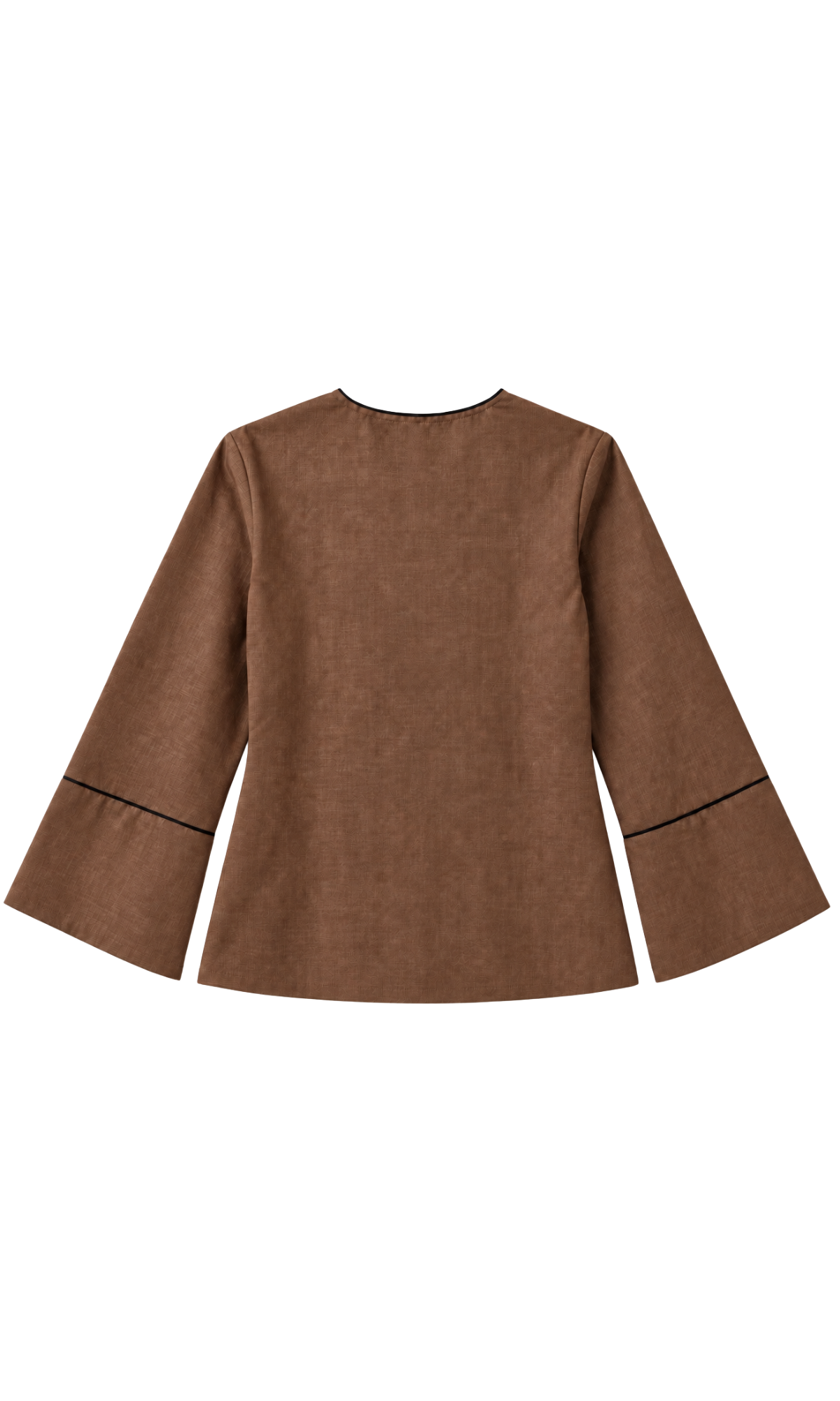 Contrast-Piped Mocha Blouse