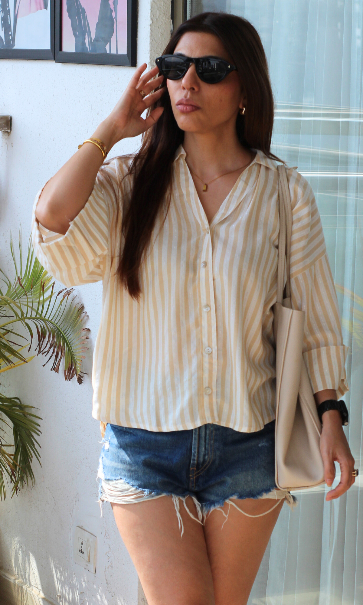 Lemon-White Lurex Loose Shirt