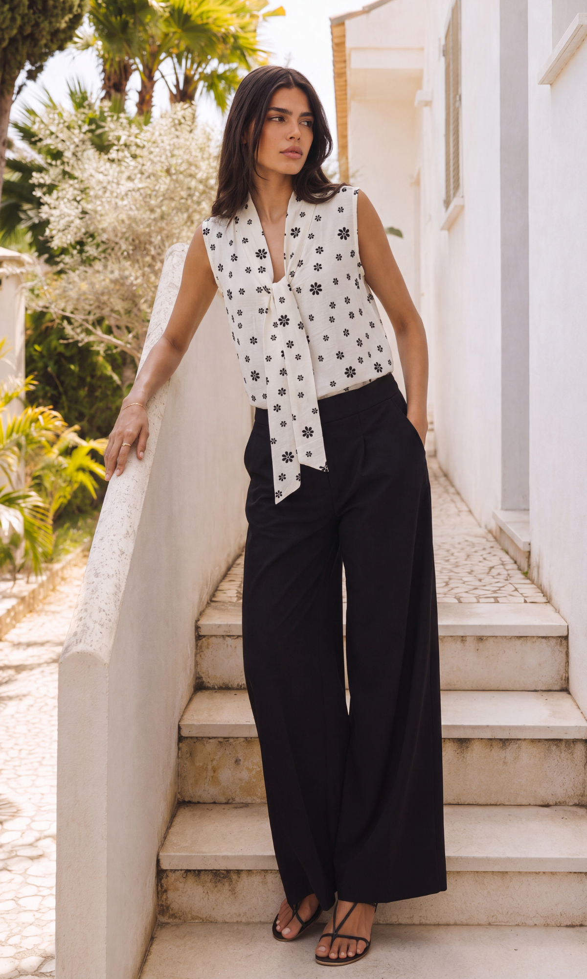 Ivory Daisy Tie-Neck Top