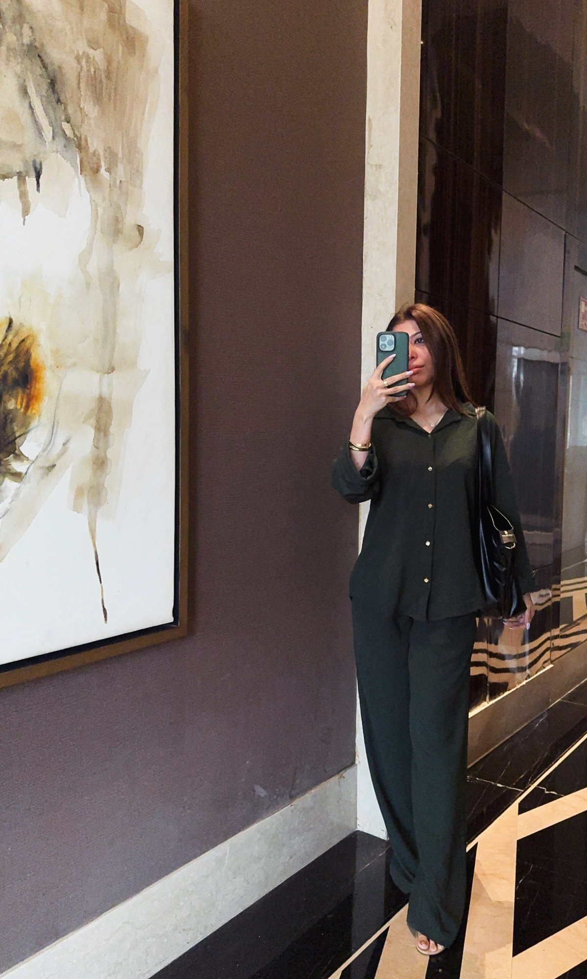 Olive Metallic Buttoned Shirt and Pants Co-ord