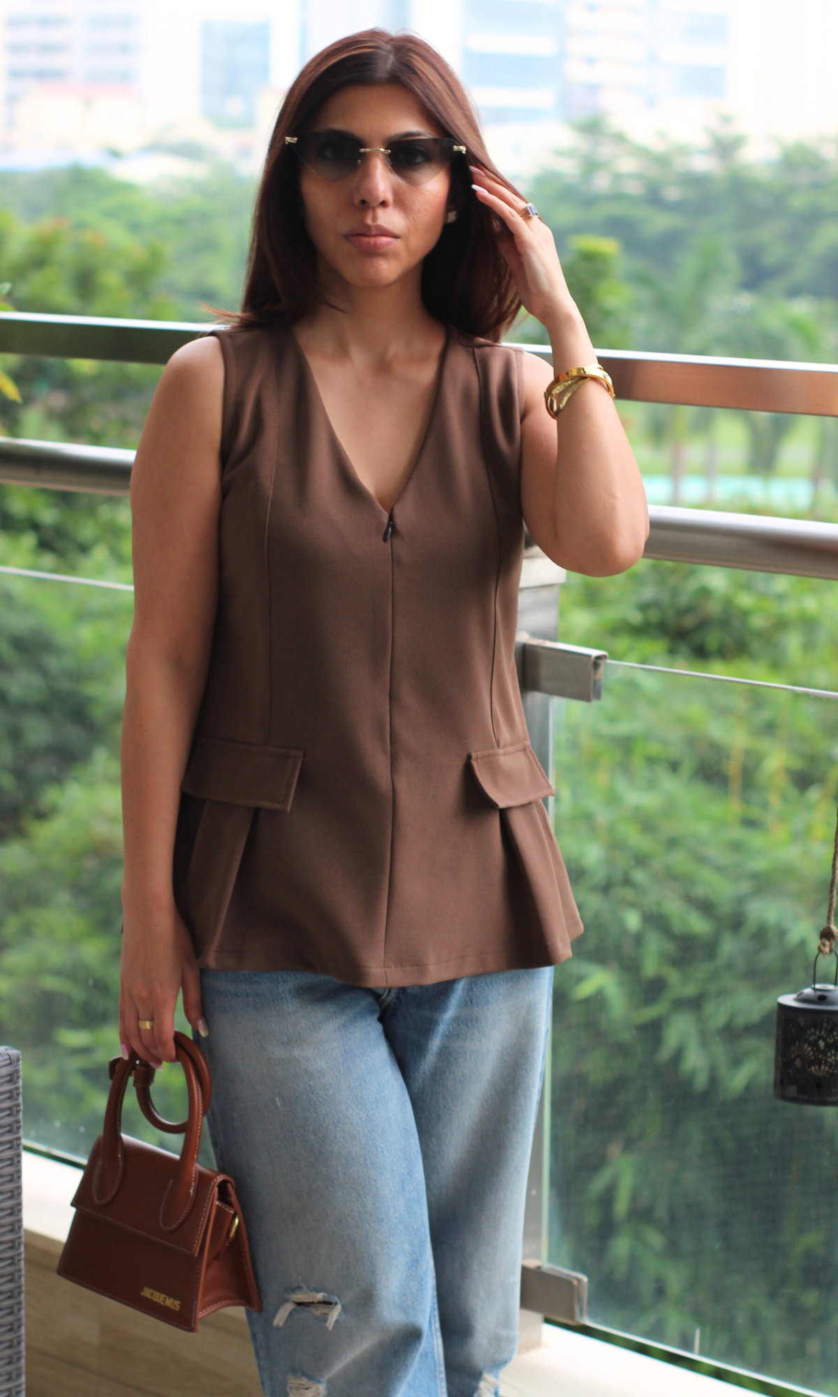 Cappuccino Flap-Pleat Detail Top